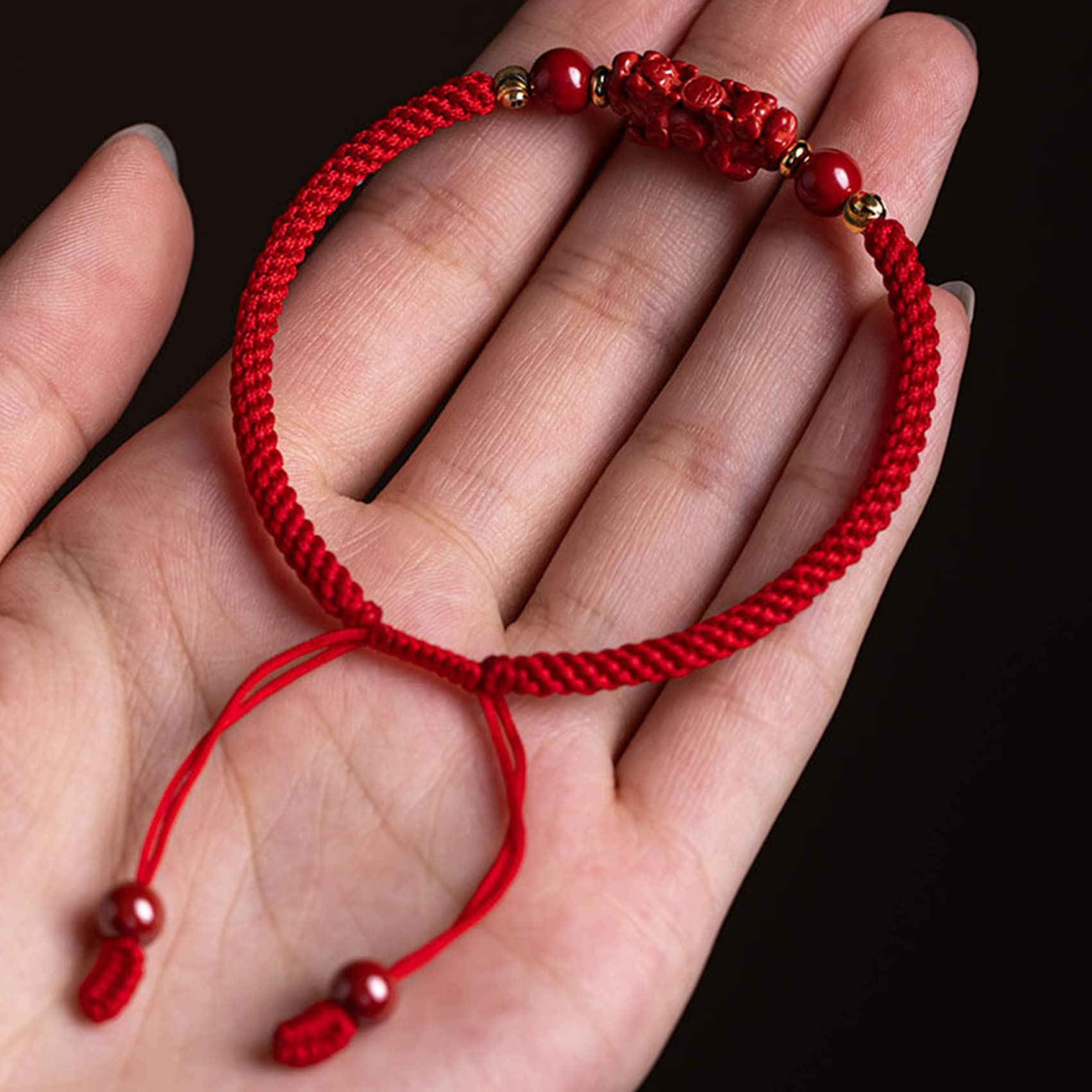 Natural Cinnabar Quartz Bracelet with Pixiu Charm - Feng Shui Adjustable Red String Bracelet for Women & Men - Reiki Chakra Healing Gemstone for Luck & Protection - Perfect for Meditation, Gifts & Spiritual Energy Balancing