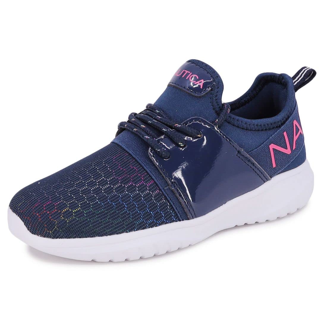 Nautica Kids Girls Metallic Fashion Sneakers - Lace-Up Athletic Running Shoes for Toddler, Little Kid & Big Kid | Lightweight & Comfortable for School, Play & Sports Activities
