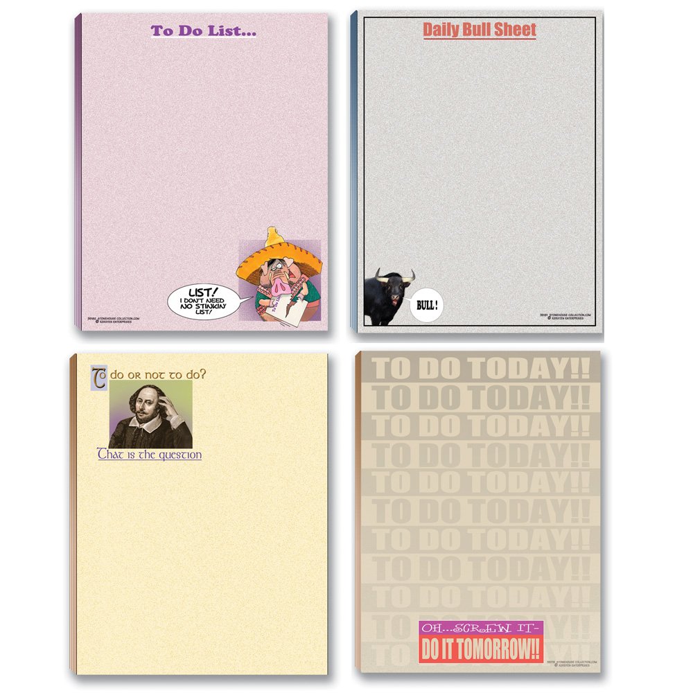 Stonehouse Collection - Funny Notepads Assorted Pack - 4 Hilarious To-Do List Notepads - USA Made - Perfect for Office, Home & Gift Giving
