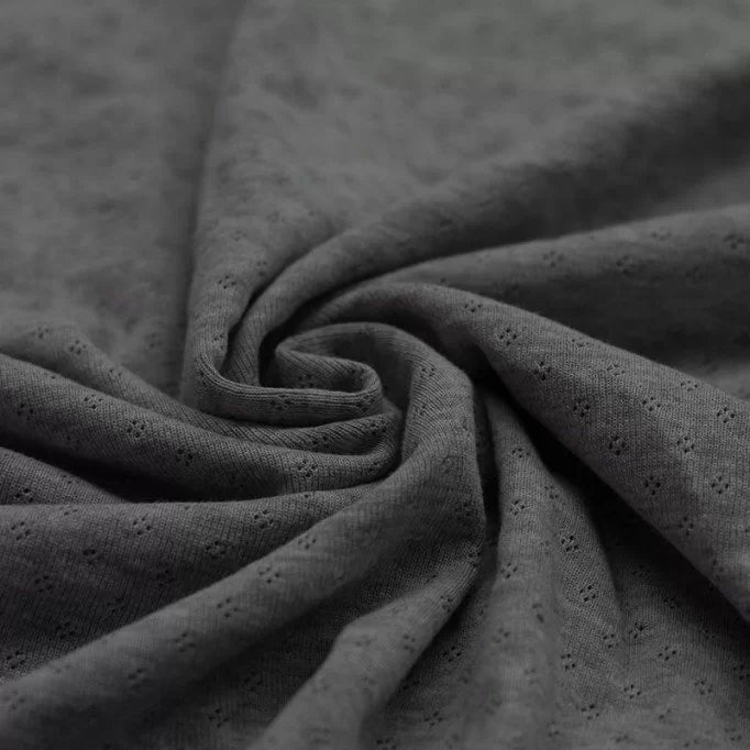 Dark Grey Melange Pointelle Knit Sweater - Women's Casual Lace Knit Top for Fall & Winter Layering
