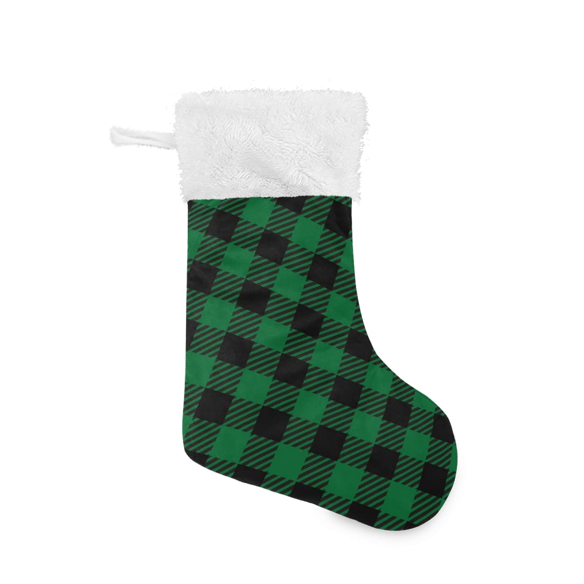 ALAZA 18 Inch Burlap Christmas Stockings with Large Green Buffalo Plaid & Plush Faux Fur Cuff - Holiday Stockings for Family, Xmas Party Decor - Perfect for Fireplace Mantel, Gift Filling & Festive Home Decor