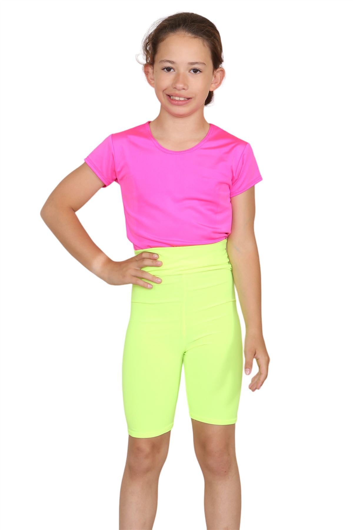 Janisramone® Girls' High Waisted Cycling Shorts - Stretchy Microfiber Activewear for Kids, Elastic Waistband Gymnastics & Sports Shorts - Perfect for Biking, Running, Yoga & Playtime
