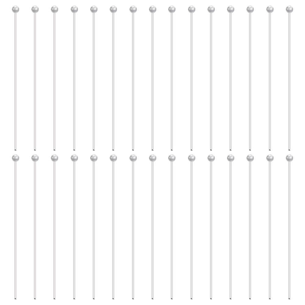 BENECREAT 30Pcs 925 Sterling Silver Head Ball Pins, 24 Gauge Jewelry Making Supplies for Earrings, Bracelets & Necklaces - 1.3 Inch Long Silver Ball Headpins - Perfect for DIY Jewelry Crafting and Beading Projects