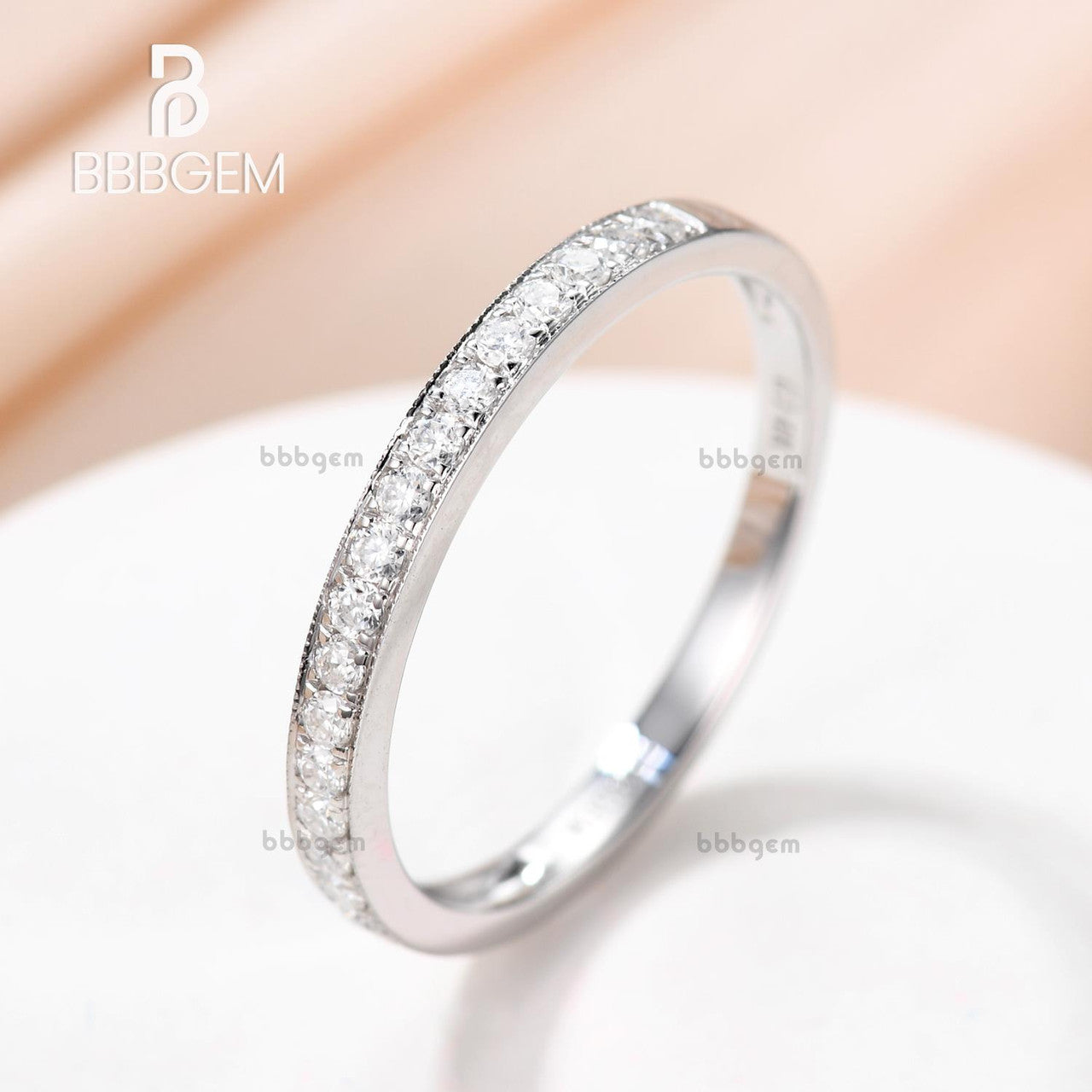 14K White Gold Petite Moissanite Half Eternity Wedding Band - Matching Anniversary Promise Ring Set for Women, Perfect for Bridal Jewelry, Engagement Gift & Romantic Occasions