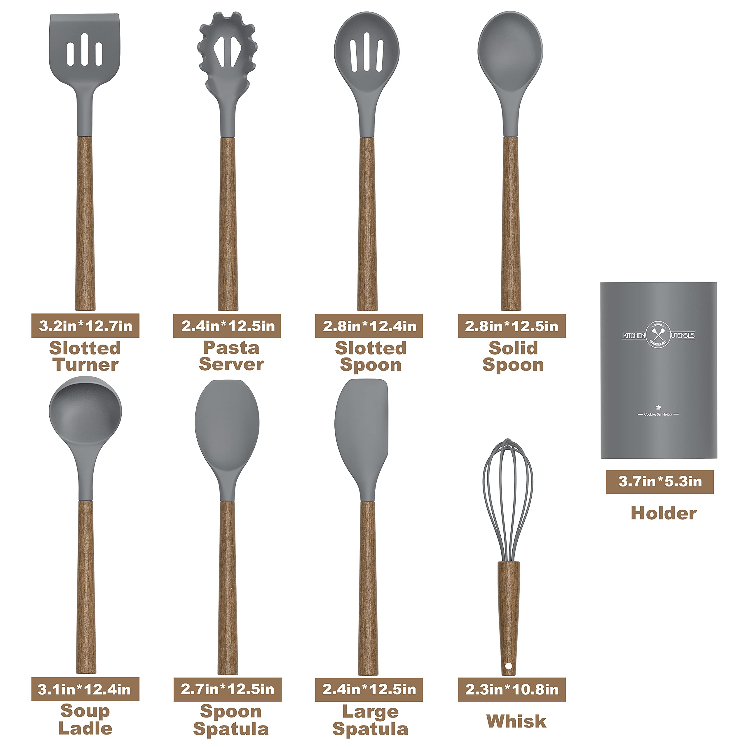9Pcs Silicone Kitchen Utensil Set with Wooden Handle - Heat Resistant for Nonstick Cookware - Perfect for Baking & Cooking