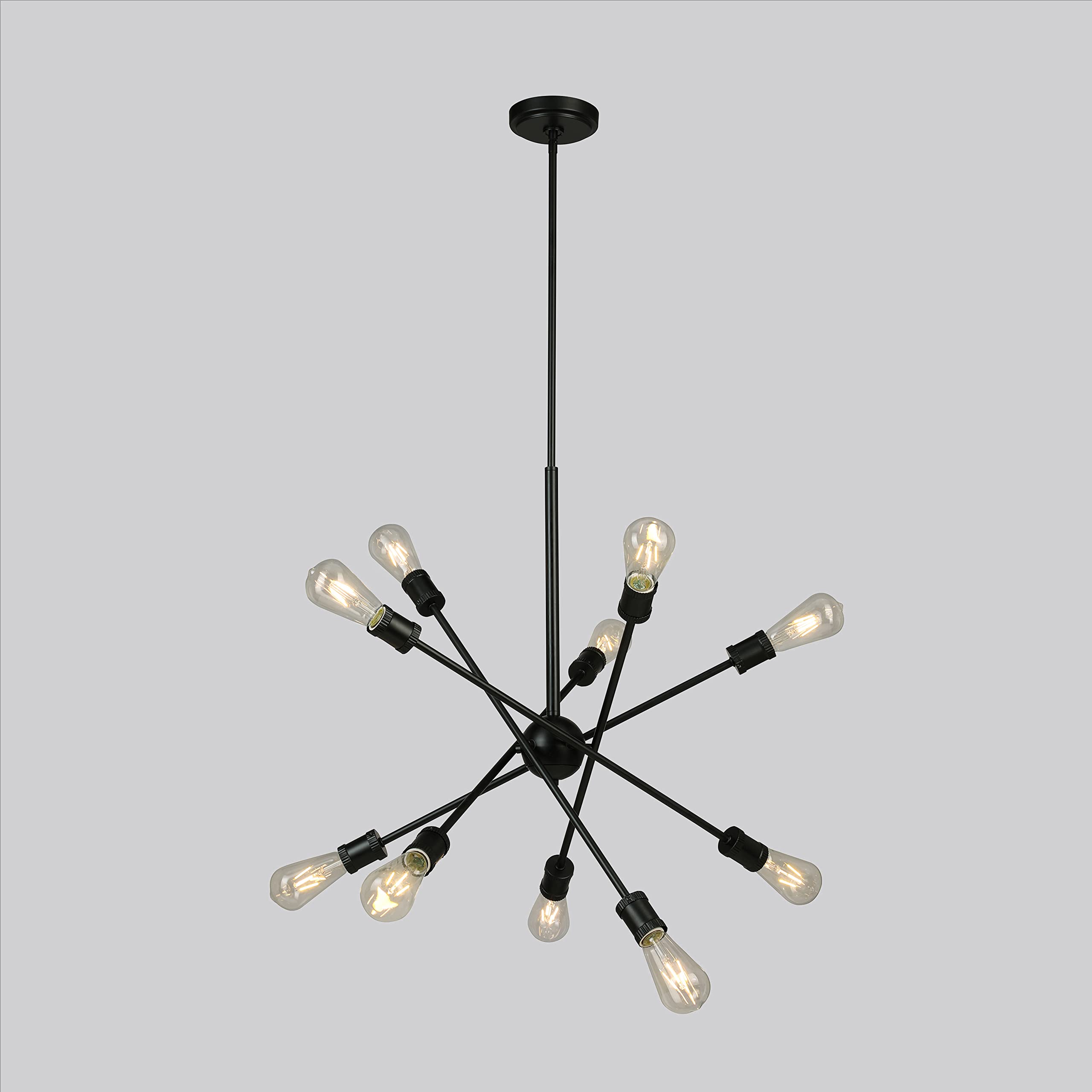 EGLO Etris Row 10-Light Sputnik Chandelier - 61 Inch Modern Matte Black Pendant Lighting Fixture for Dining Room & Living Room - 100W LED Compatible - Perfect for Contemporary Home Decor & Open Concept Spaces