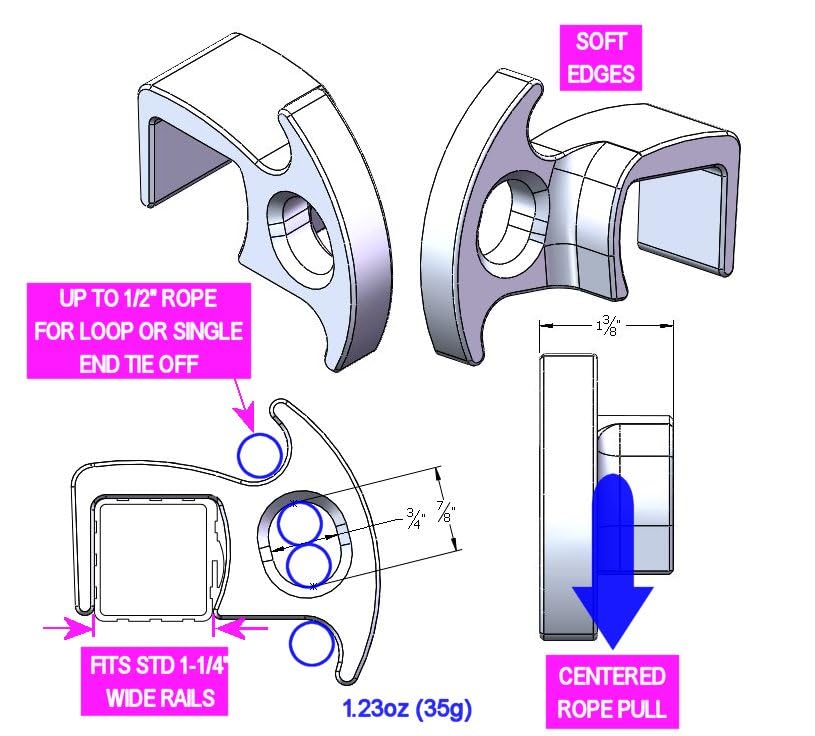 Pontoon Boat Fender Clips with Marine Cleat Style Rope Tie - Heavy Duty Docking Clips for up to 1/2
