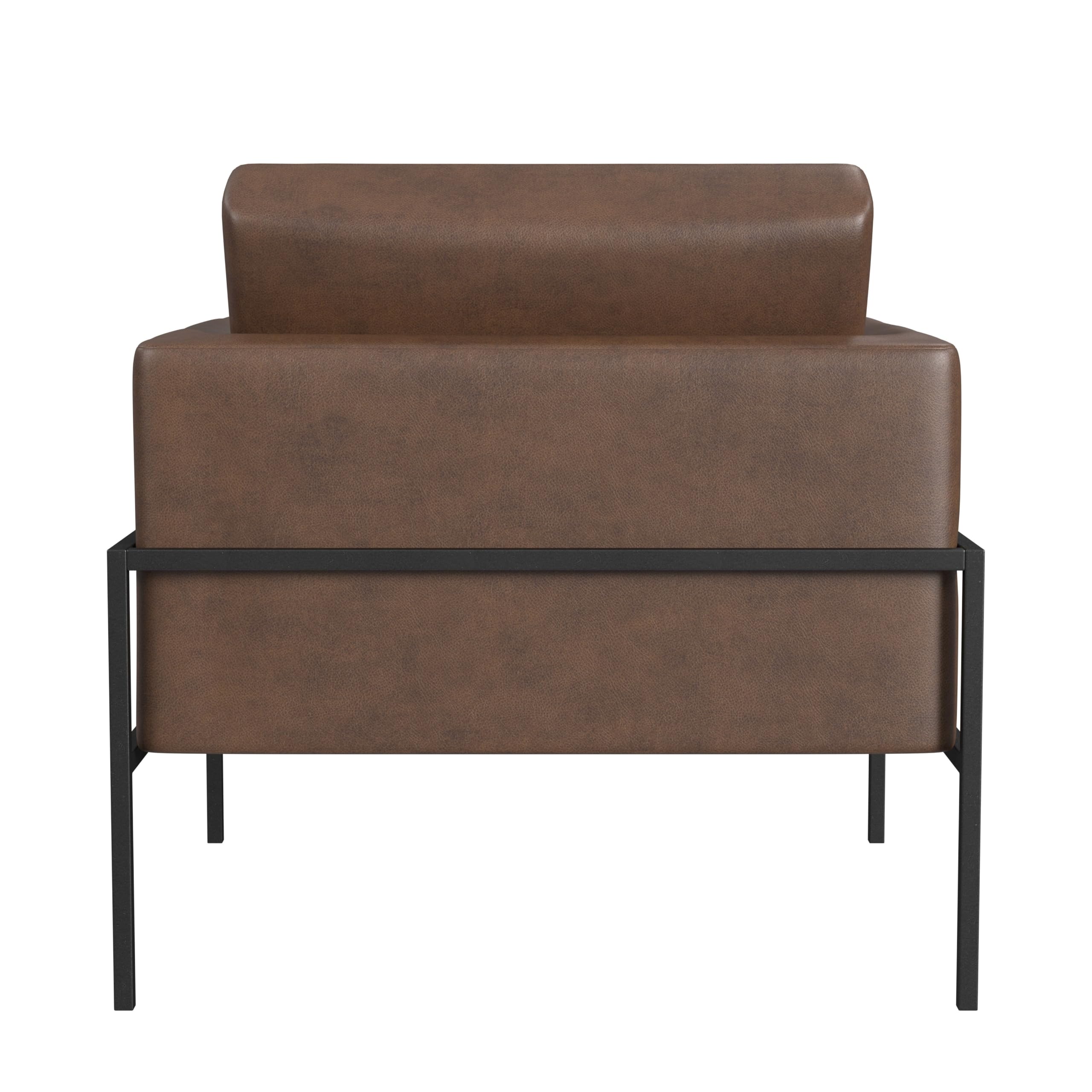 Modern Metal Frame Accent Chair - Brown Faux Leather Upholstered Living Room & Bedroom Decor | Stylish HomePop Seating for Lounge, Office & Reading Nook