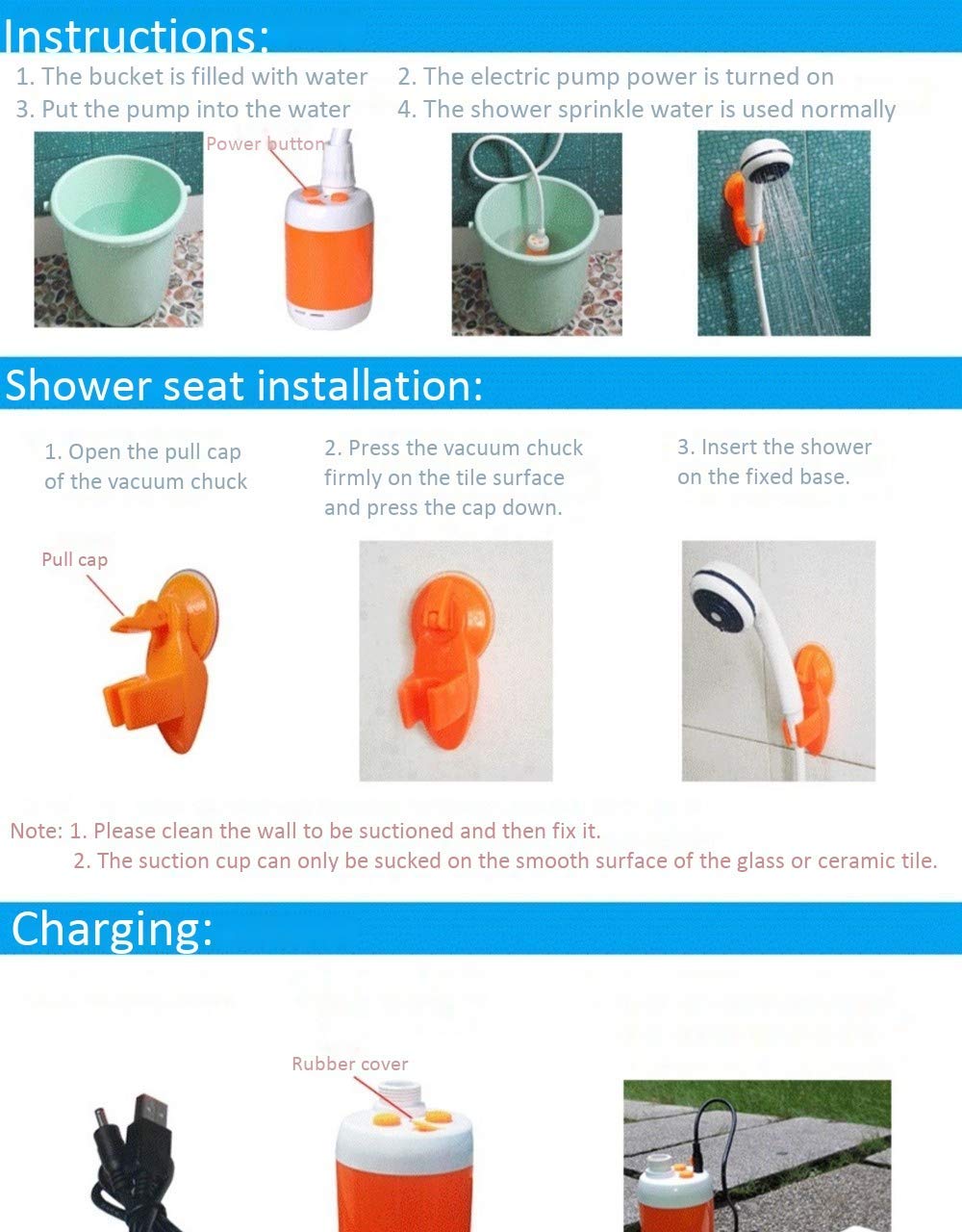 Portable Rechargeable Camp Shower - Outdoor Shower for Camping, Hiking, Beach & Pet Washing | Iron Hammer Design | Battery Powered Water Pump for Travel & RV Use