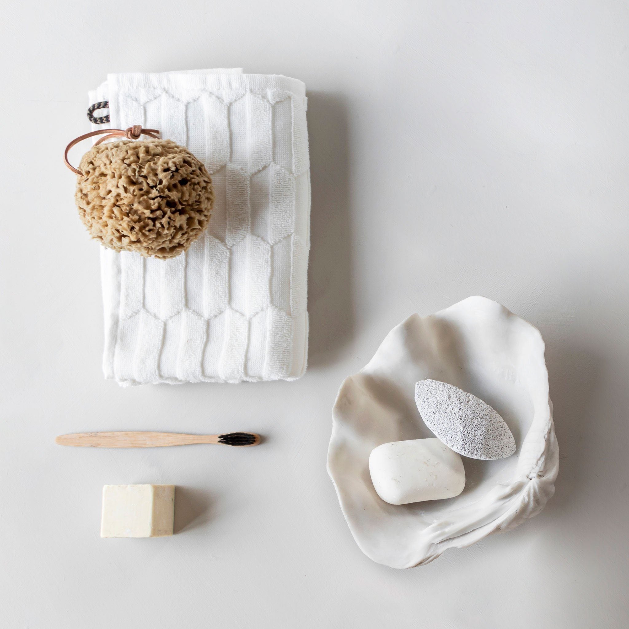 METTE DITMER Organic Cotton Geo Hand Towel Set - 2 Pack, 35x55cm, Off White - Soft Bath & Kitchen Towels for Spa, Gym & Guest Bathrooms