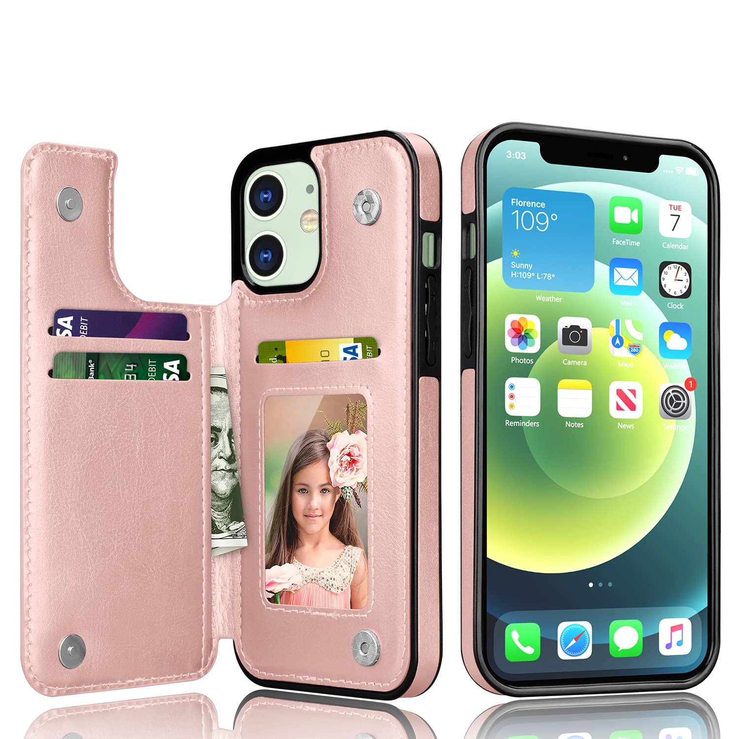 Premium PU Leather iPhone 12 Pro Max Wallet Case with Card Slots & Kickstand - Rose Gold Folio Cover with TPU Bumper | Slim Protective Phone Case for Women & Men | Perfect for Work, Travel & Daily Use