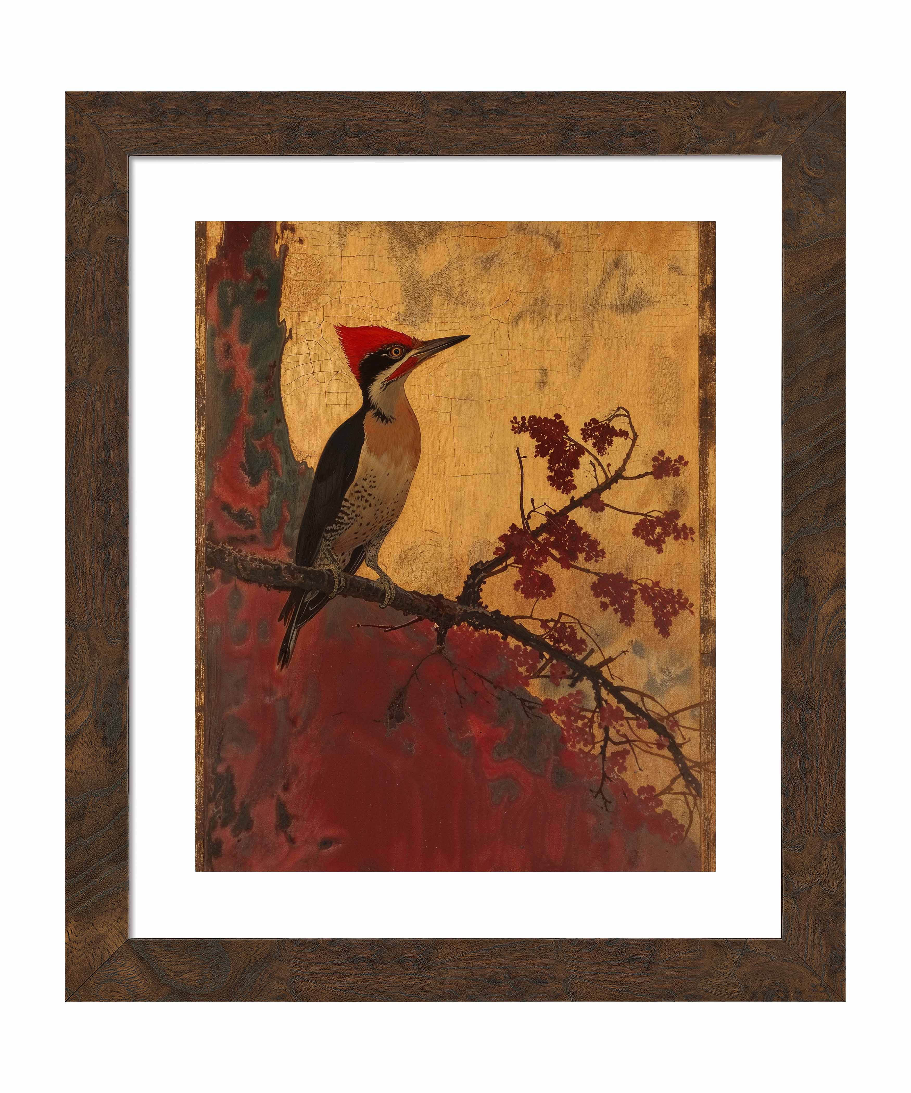 Echoes of Silk Woodpecker in Autumn Splendor - Premium Art Prints for Home & Office Decor | Nature-Inspired Wall Art for Living Room, Bedroom & Office
