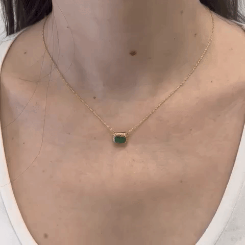 Emerald Cut Emerald & Diamond Halo Necklace 1.11 Carat in 14K Gold - Elegant Jewelry for Weddings, Anniversaries & Special Occasions