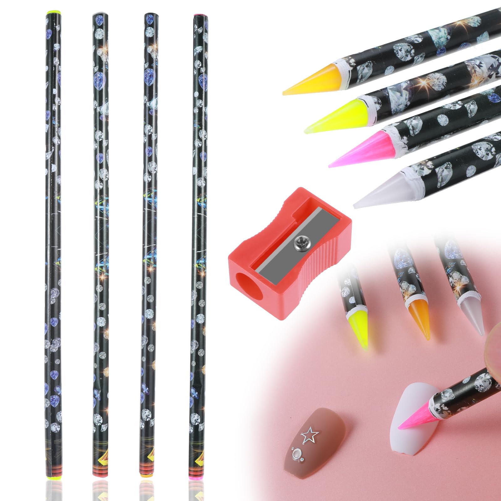 4 Pcs Rhinestone Picker Tool Set - Self Adhesive Wax Pencil & Gem Picker Pen with Sharpener - Perfect for DIY Nail Art, Jewelry Making, and Crafting Projects