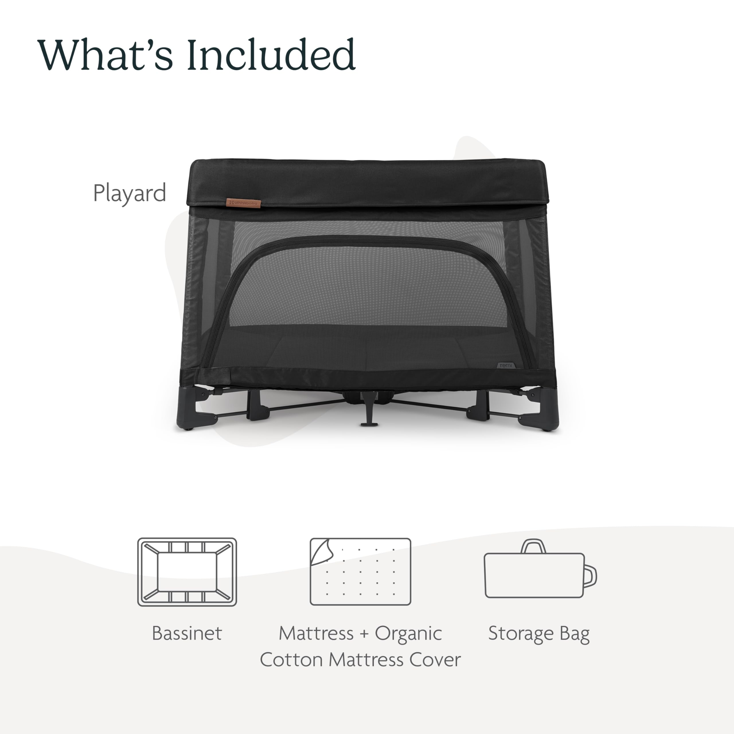 UPPAbaby Remi 3-in-1 Portable Playard with Bassinet & Travel Crib - Includes Mesh Bassinet, Organic Cotton Mattress Cover & Storage Bag - Charcoal (Jake) | Perfect for Nursery, Travel & On-the-Go Parenting