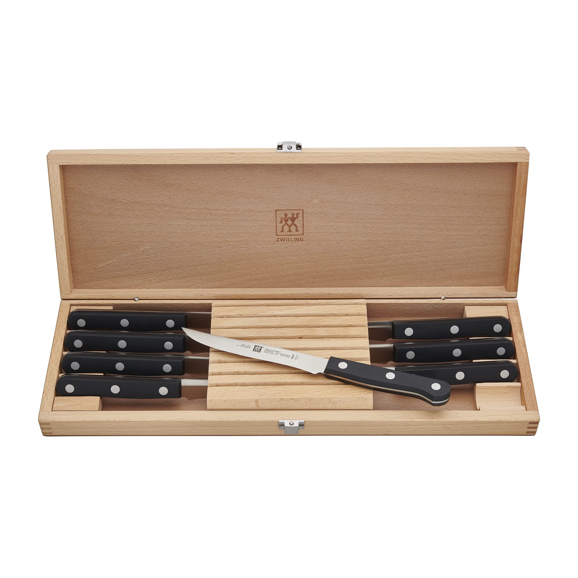 Premium Zwilling J.A. Henckels Twin Gourmet 8-Piece Steak Knife Set with Storage Box - Razor Sharp German Stainless Steel Blades - Perfect for Steak Dinners, BBQ Parties & Fine Dining Gifts