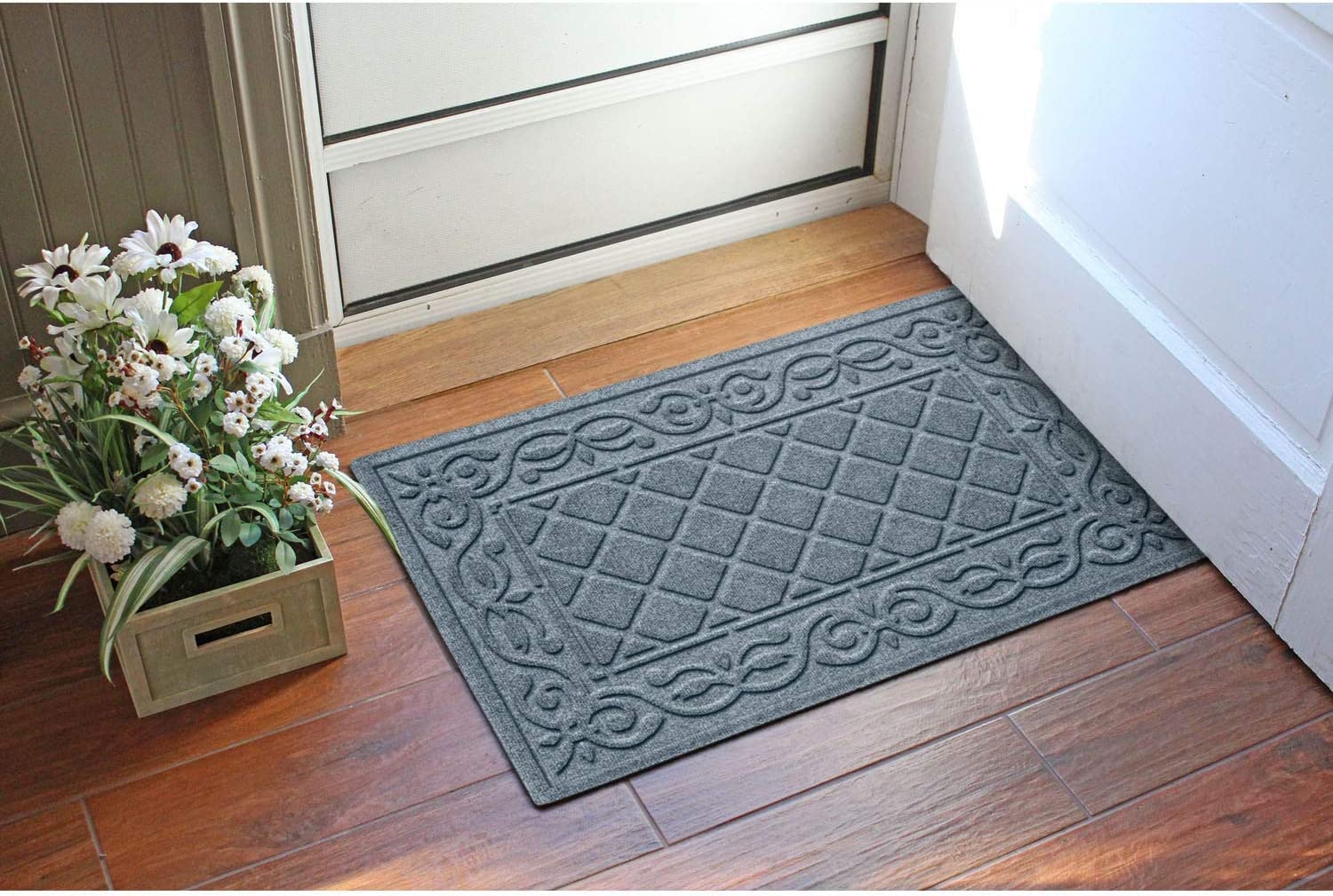 Premium Bungalow Flooring Waterhog Door Mat 2' x 3' - Skid Resistant Indoor/Outdoor Entryway Rug - Durable USA-Made Water-Trapping Floor Covering - Tristan Collection Bluestone - Perfect for Home, Office & Patio Use