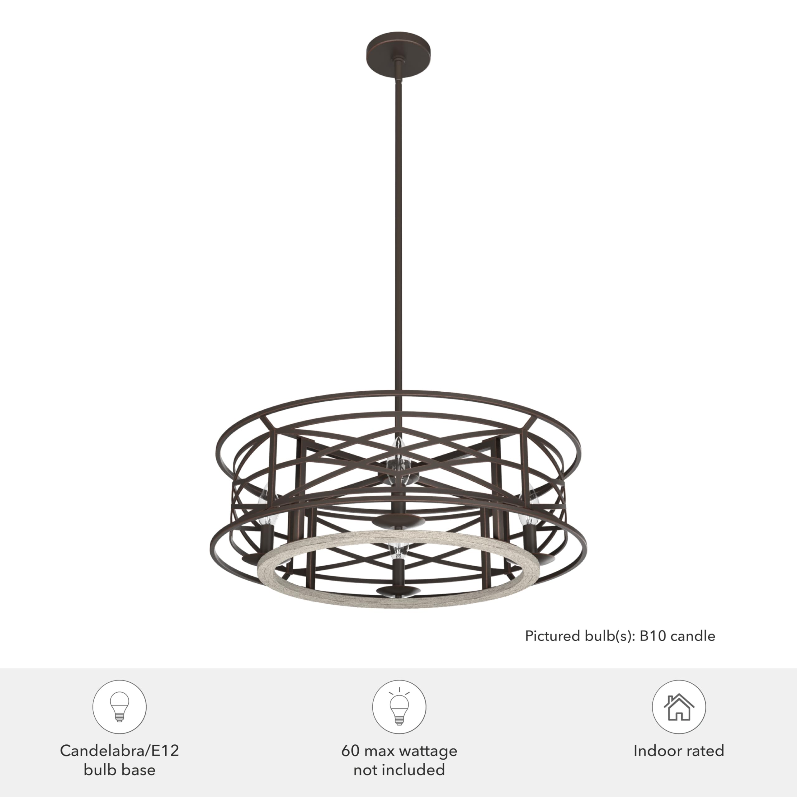 Hunter Fan Company 19331 Langwood 5-Light Chandelier in Onyx Bengal Finish - Elegant Ceiling Lighting Fixture for Dining Room, Bedroom or Living Room Decor