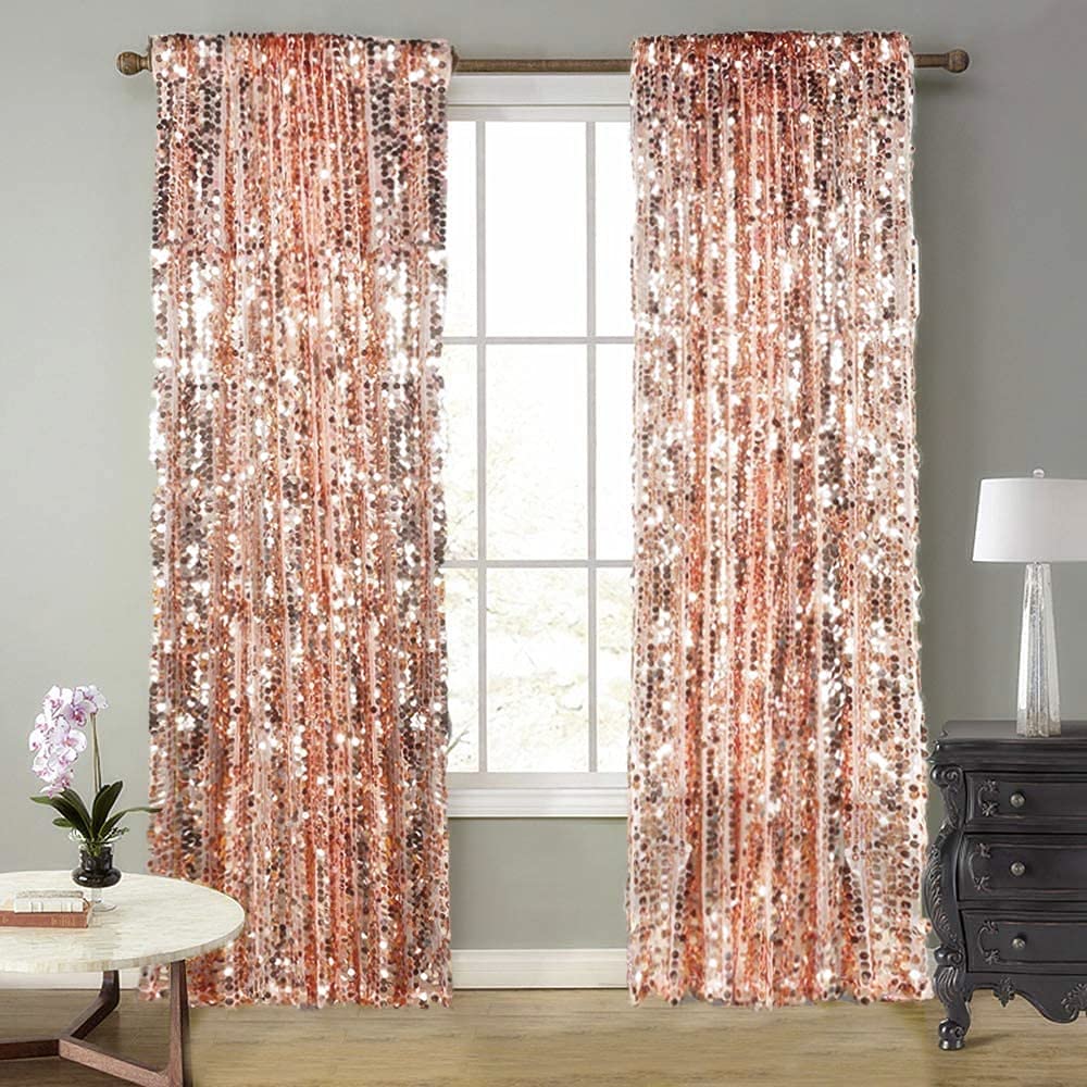 Sparkling Rose Gold Sequin Drapes - 9FT x 9FT Sequin Backdrop Curtains for Home Decor, Party Supplies, Thanksgiving & Christmas Decorations | Perfect for Weddings, Photo Booths & Holiday Celebrations