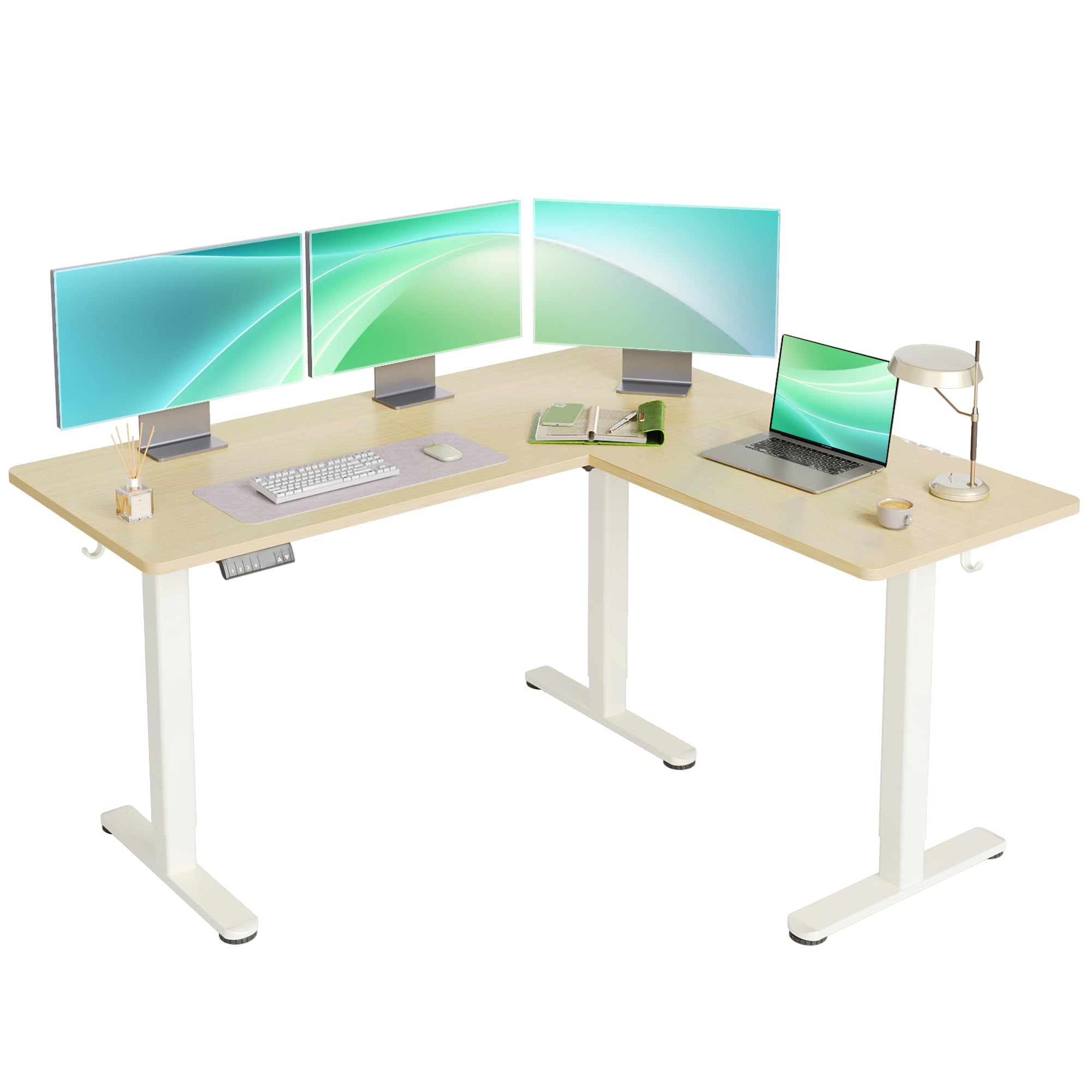 YDN L-Shaped Electric Standing Desk with Dual Motor, Adjustable Height Corner Desk (63 x 55 Inch) - Home Office Workstation with Splice Board, Ergonomic Large Standing Desk for Productivity - Perfect for Small Spaces & Shared Workspaces