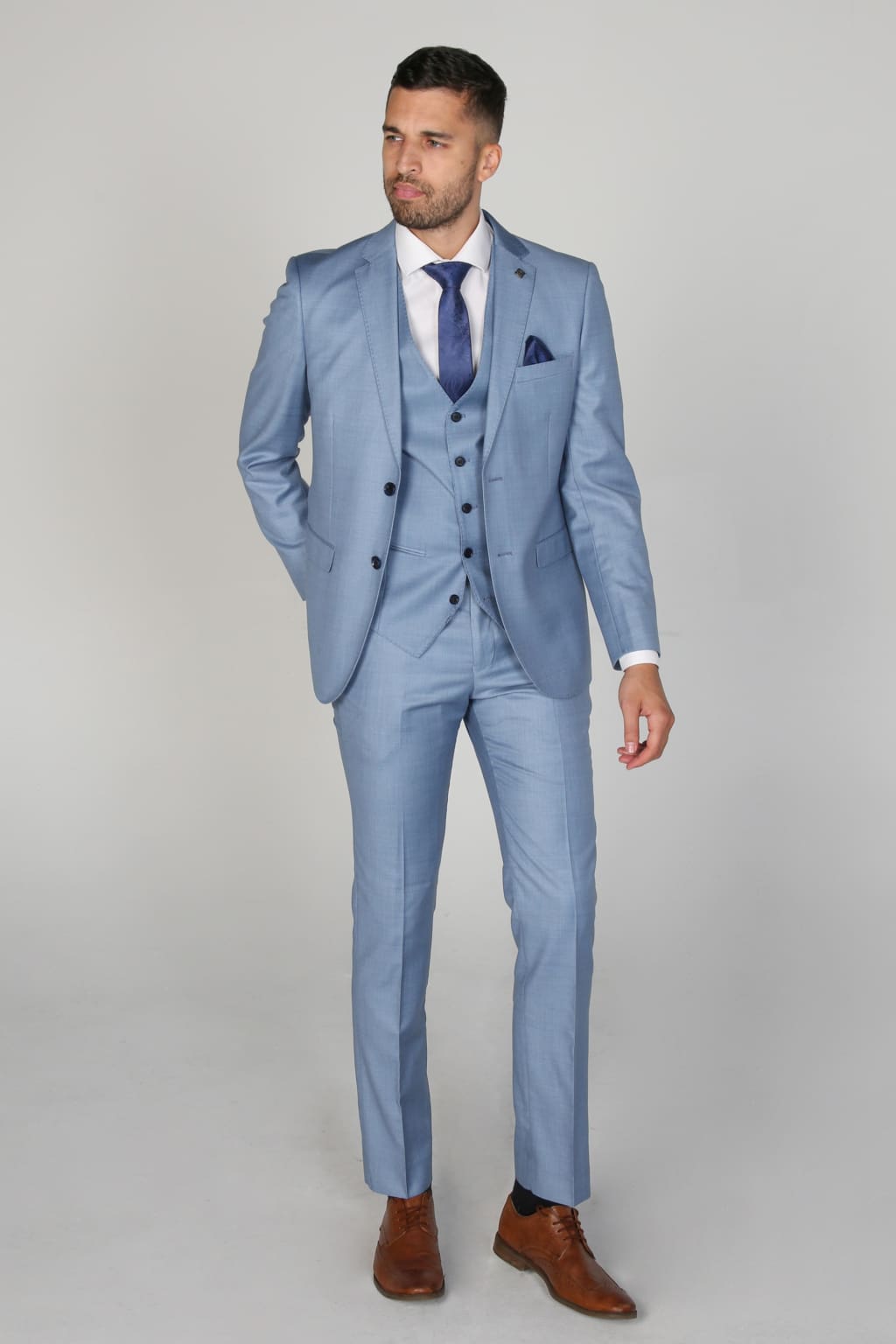 Charles Men's Blue Three Piece Suit - Premium Slim Fit Business Suit for Weddings, Office & Formal Events