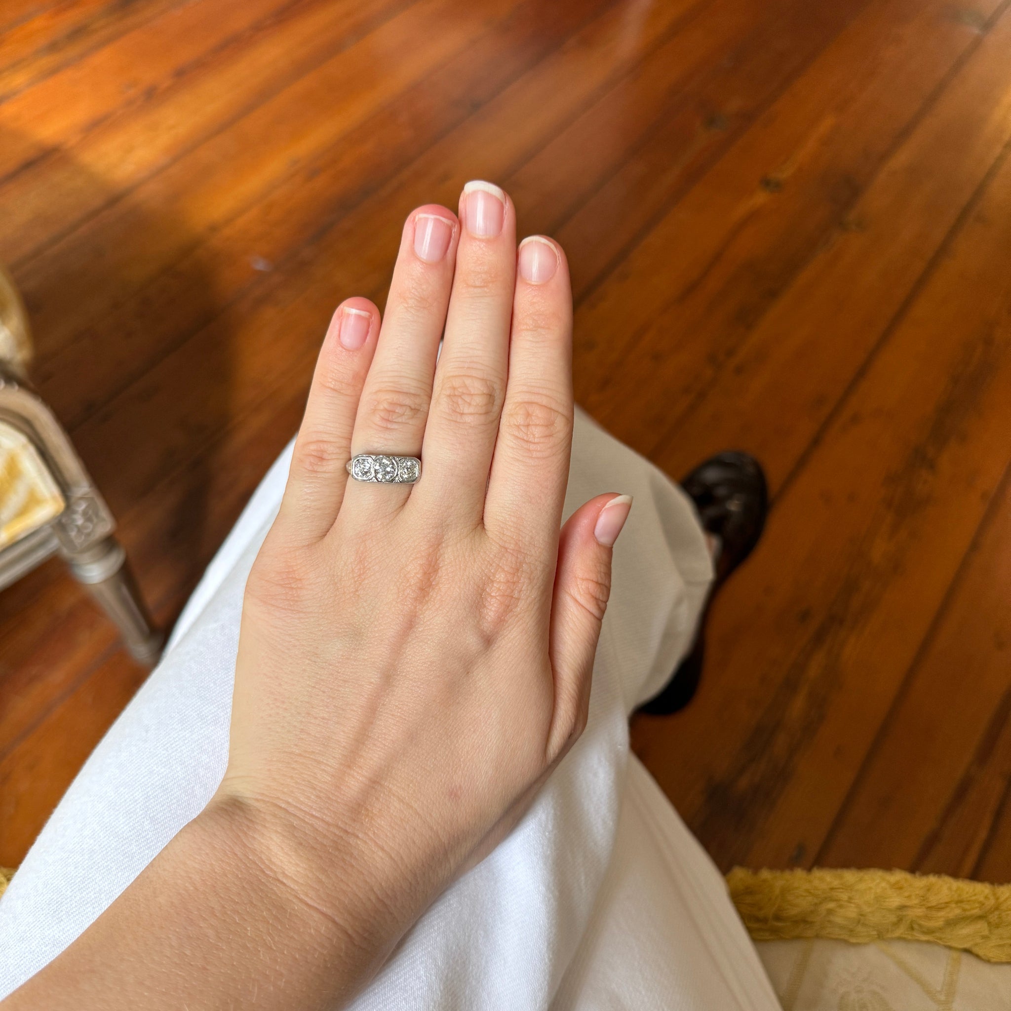 1.22ctw Art Deco Diamond Three Stone Platinum Ring - Vintage Engagement, Wedding, Anniversary Jewelry Gift for Her