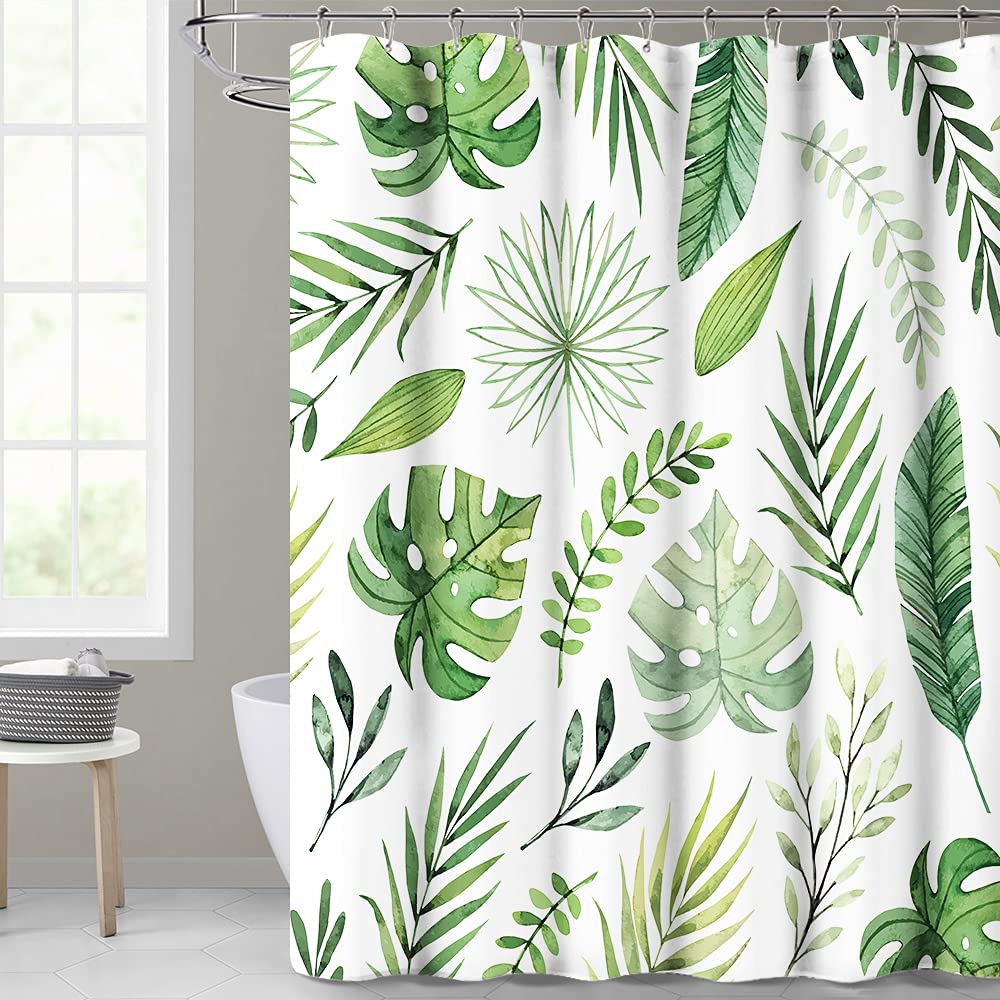KGORGE Omber Shower Curtain with Leaves & Plants Design - Waterproof Bathroom Decor for Modern & Boho Style Homes | Perfect for Master Bath, Guest Bath & Dorm Rooms