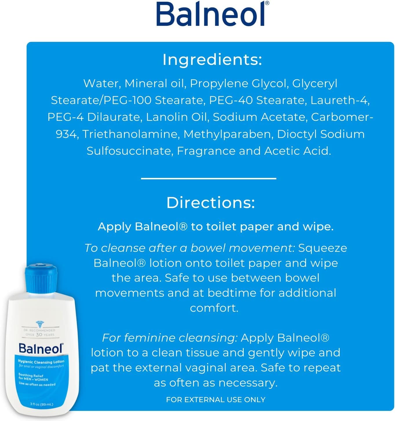 Balneol Hygienic Cleansing Lotion for Sensitive Skin - 3 oz (Pack of 11) | Gentle Perineal & Personal Hygiene Care | Ideal for Postpartum, Elderly & Incontinence Use