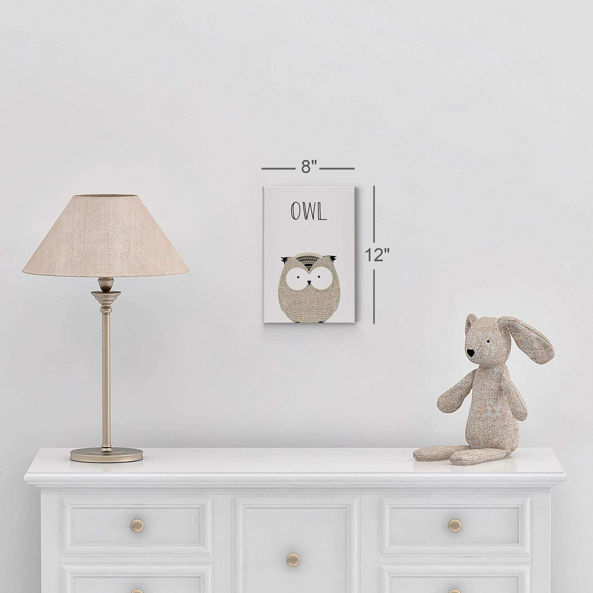 Owl Painting Canvas Print - Pretty Lettering on Cream Background, Kids Room Wall Art, Nursery Decor, Ready to Hang (12x8 inches) | Made in USA | Perfect for Baby Shower Gifts & Children's Bedroom Decoration