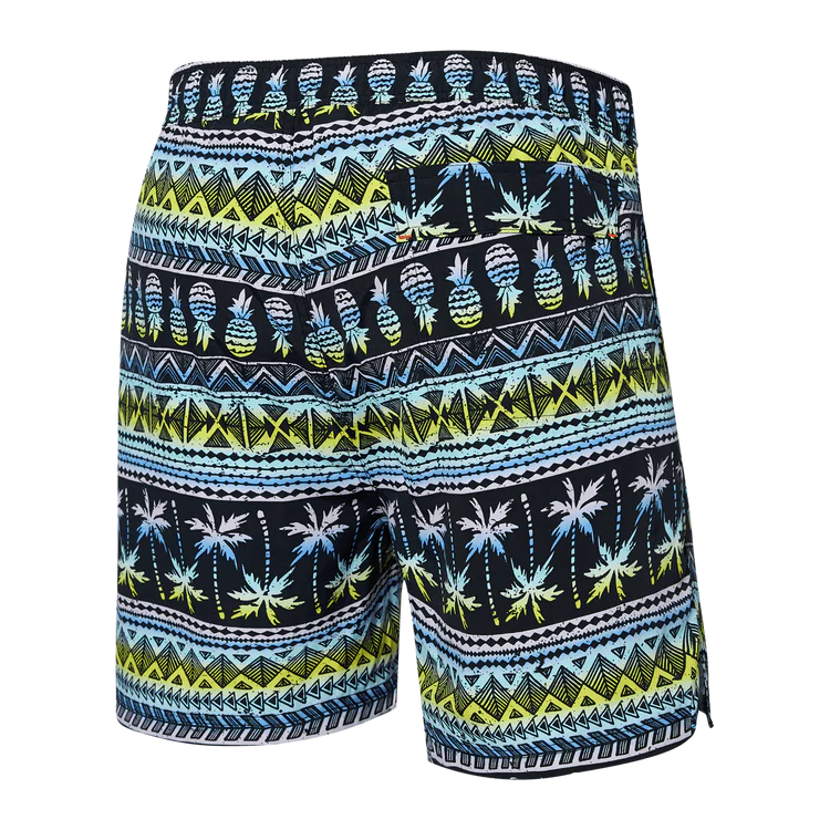 SAXX Men's 5-Inch Swim Trunks with Built-In Liner - Quick Dry Volley Pina Stripe Beach Shorts for Swimming, Surfing & Summer Vacation (Black Multi)