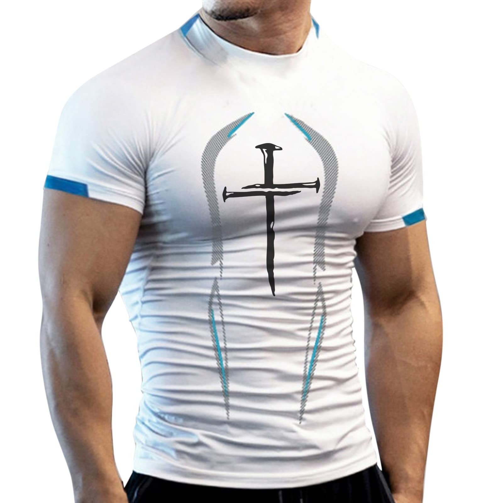 Men's Novelty Graphic T-Shirts - Summer High Elasticity Breathable Sports Tight Short Sleeve Quick Dry Shirt with Cool Prints - Perfect for Gym, Running, Workouts & Casual Wear