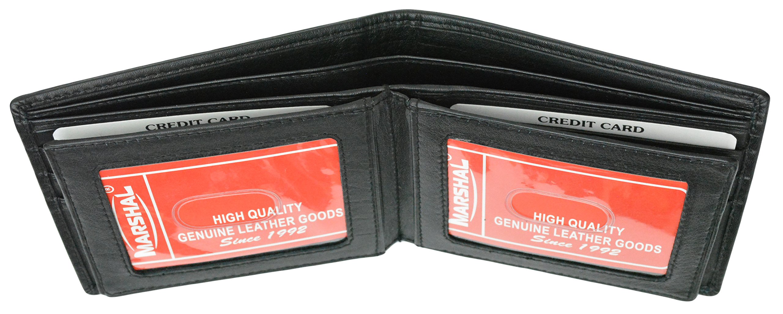 Men's Genuine Leather Bifold Wallet with Middle Flaps & Double ID Window - Slim RFID Blocking Design for Everyday Carry, Travel & Business Use