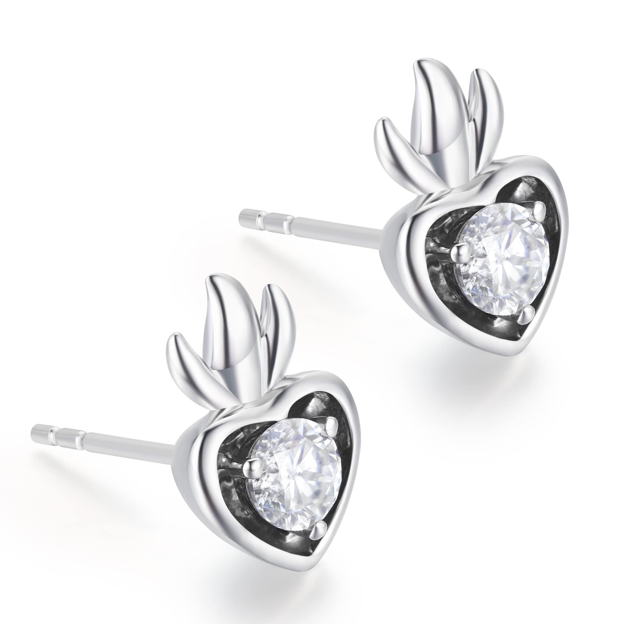 GIA Certified Diamond Heart Earrings - 14K Gold Dainty Stackable Studs - April Birthstone Small Hoops for Multiple Piercings - Perfect for Everyday Wear & Gift Giving