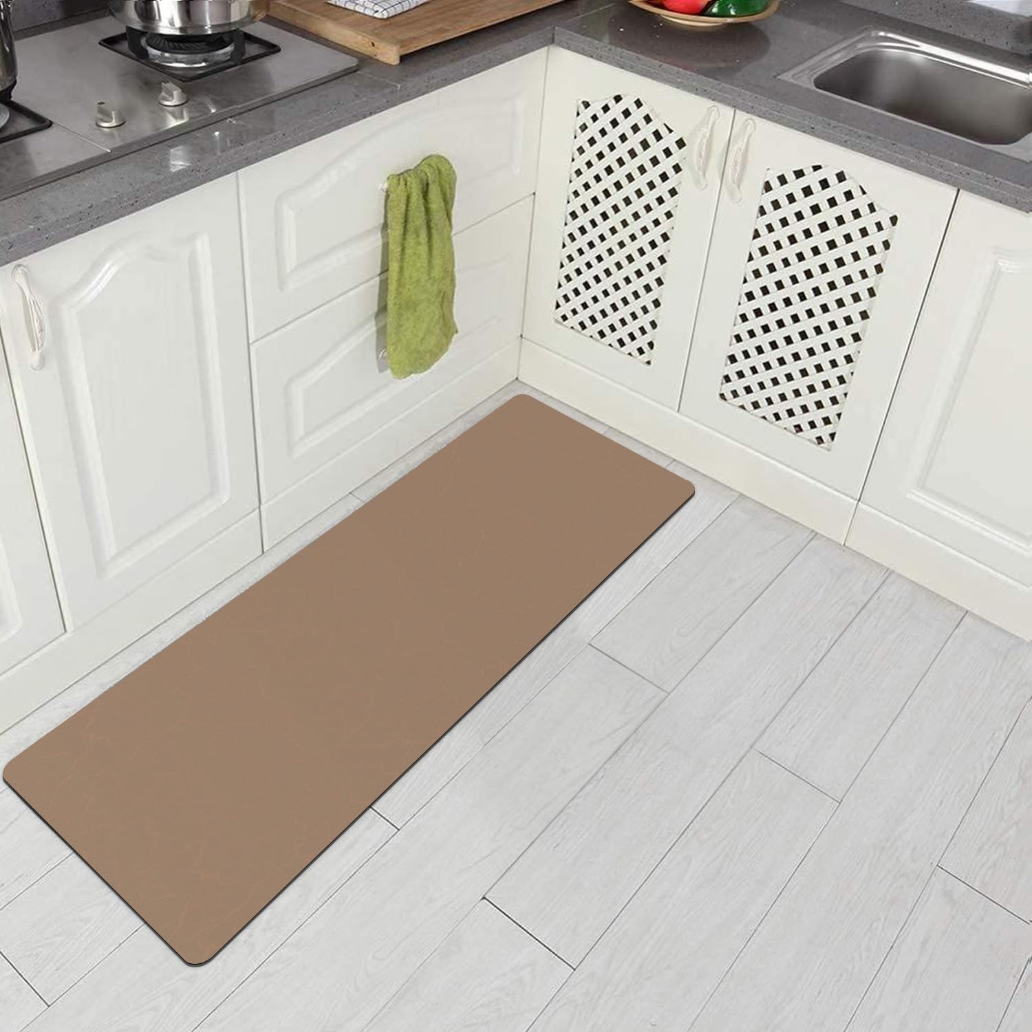 GOYLSER Super Absorbent Bath Mat - Non Slip Waterproof Bathroom Rug with Rubber Backing, Quick Dry Modern Floor Mat for Bathroom, Shower & Home Use - Tan Brown Carpet for Safety & Comfort
