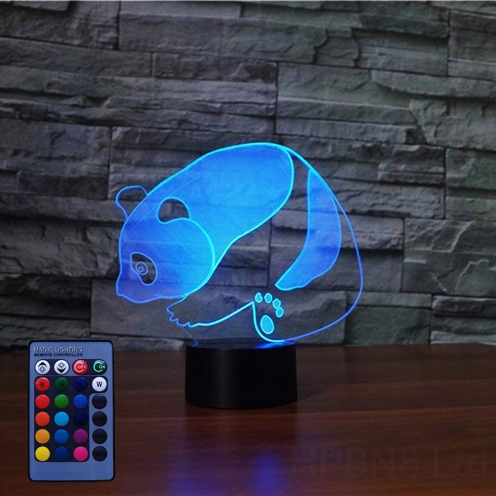 3D Panda Night Light - USB Powered LED Table Lamp with Remote Control & Touch Switch, 7/16 Color Changing Modes, Optical Illusion Decor for Kids Room, Nursery, Birthday Gifts & Home Decoration - Perfect for Bedside, Desk & Nighttime Ambiance