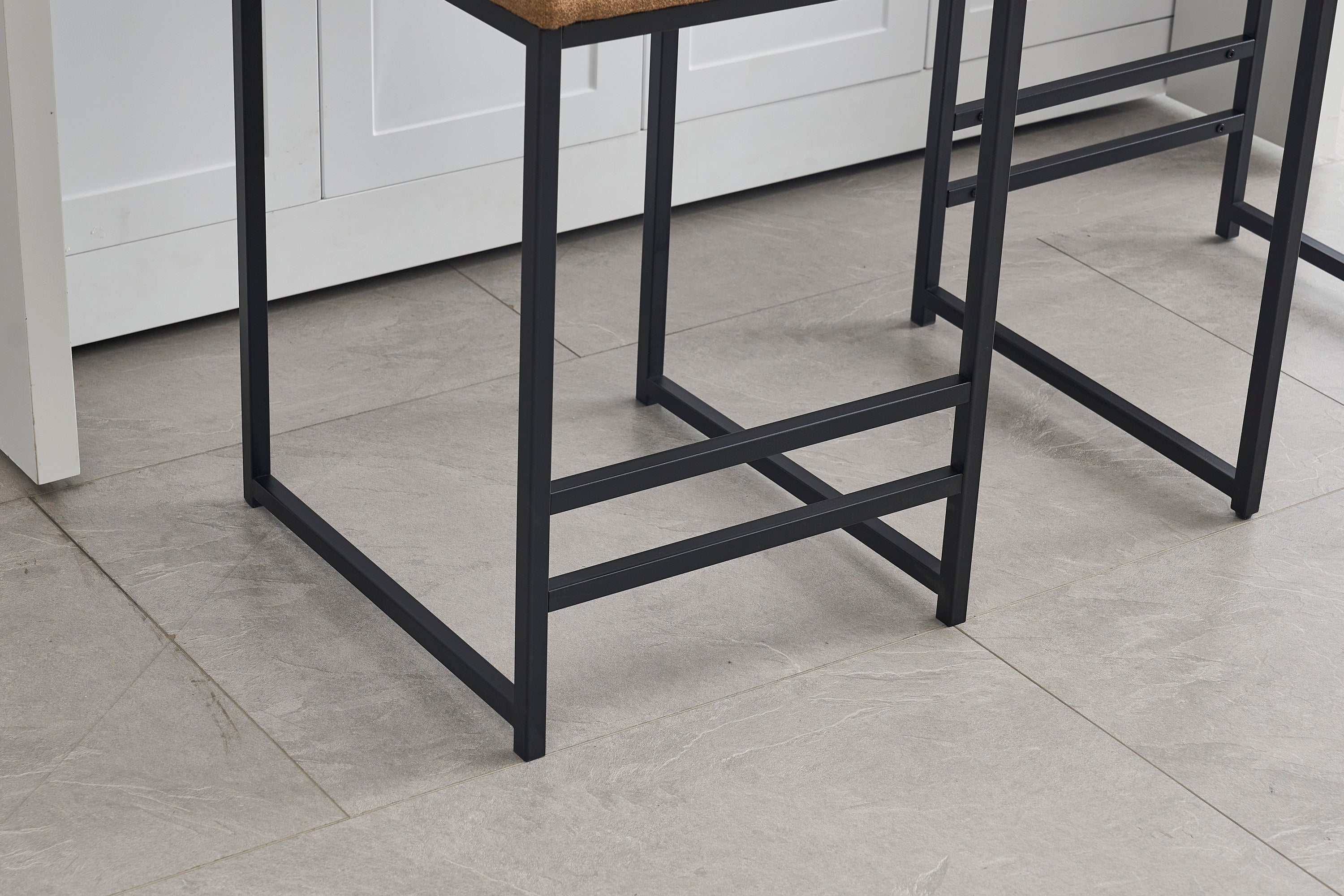 2-Pack Counter Height Bar Stools with Upholstered Linen Seats & Metal Footrest - Modern Kitchen Island Stools for Dining Room, Breakfast Nook, Coffee Shop or Home Bar (Black/Gray)