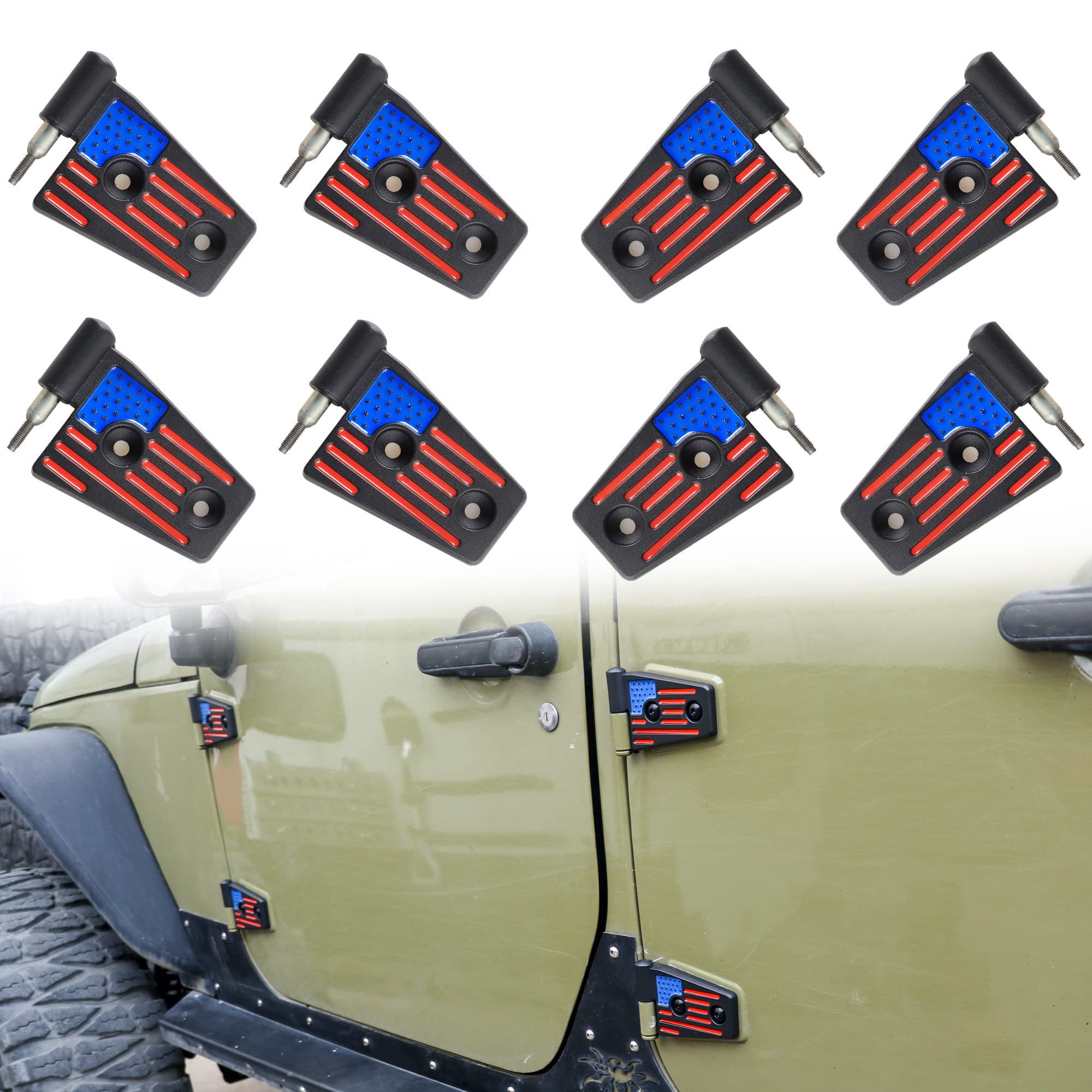 Jeep Wrangler JK JKU Door Hinges (2007-2018) - OEM Replacement Hinge Sleeve Kit for Rubicon Sahara Sport 4-Door Models - Durable Aluminum Black Hinges (8-Piece Set) - Perfect for Off-Roading, Daily Driving & Jeep Restoration Projects