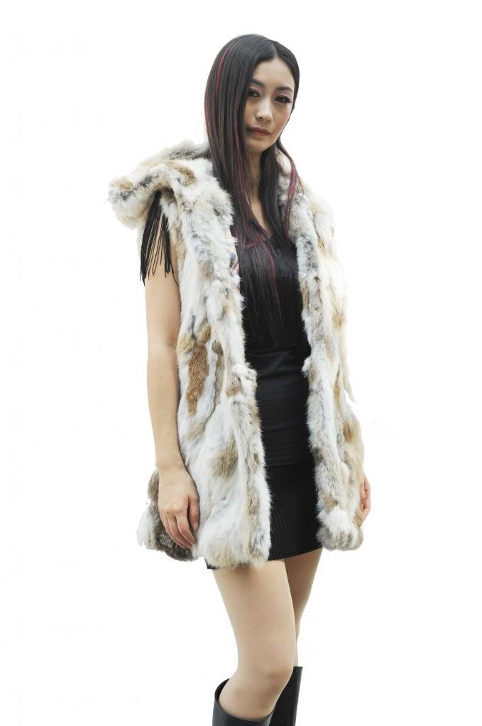 Women's Rabbit Fur Hooded Vest - Natural Color, Patchwork Design, Cozy Winter Fashion for Outdoor Activities & Casual Wear