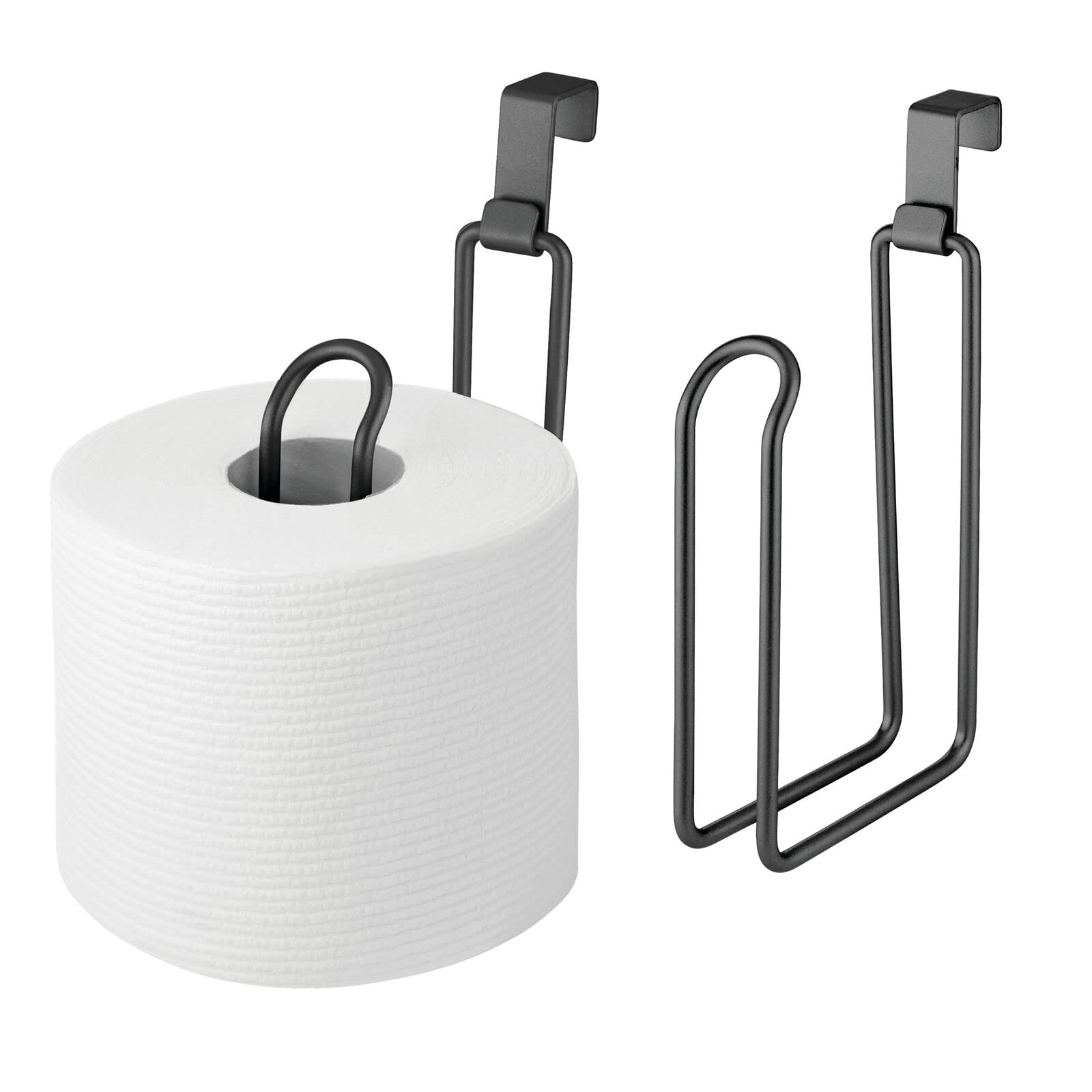 mDesign Black Metal Over The Tank Toilet Paper Holder & Dispenser - 2 Pack, Holds 1 Roll - Space-Saving Bathroom Storage Solution for Small Spaces, Apartments & RVs - Rust-Resistant Hanging Toilet Tissue Organizer