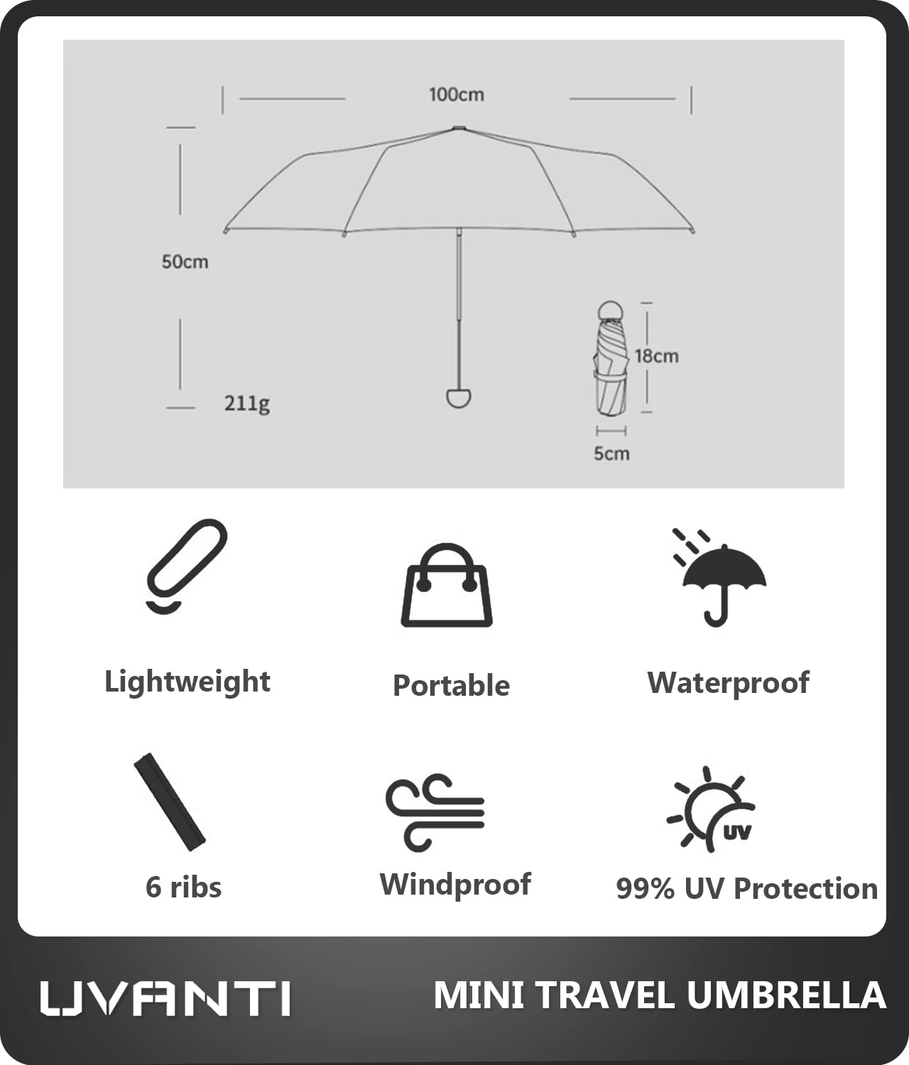 Compact Travel Umbrella with Case - Lightweight Folding Mini Umbrella for Sun & Rain Protection - Portable UV Parasol for Women, Men, Kids - Perfect for Backpack, Purse, School & Outdoor Activities