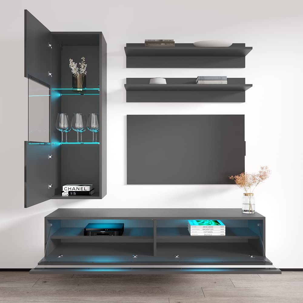 Modern Floating TV Stand with Storage & LED Lights - Wall-Mounted Entertainment Center for Bedroom & Living Room - 35