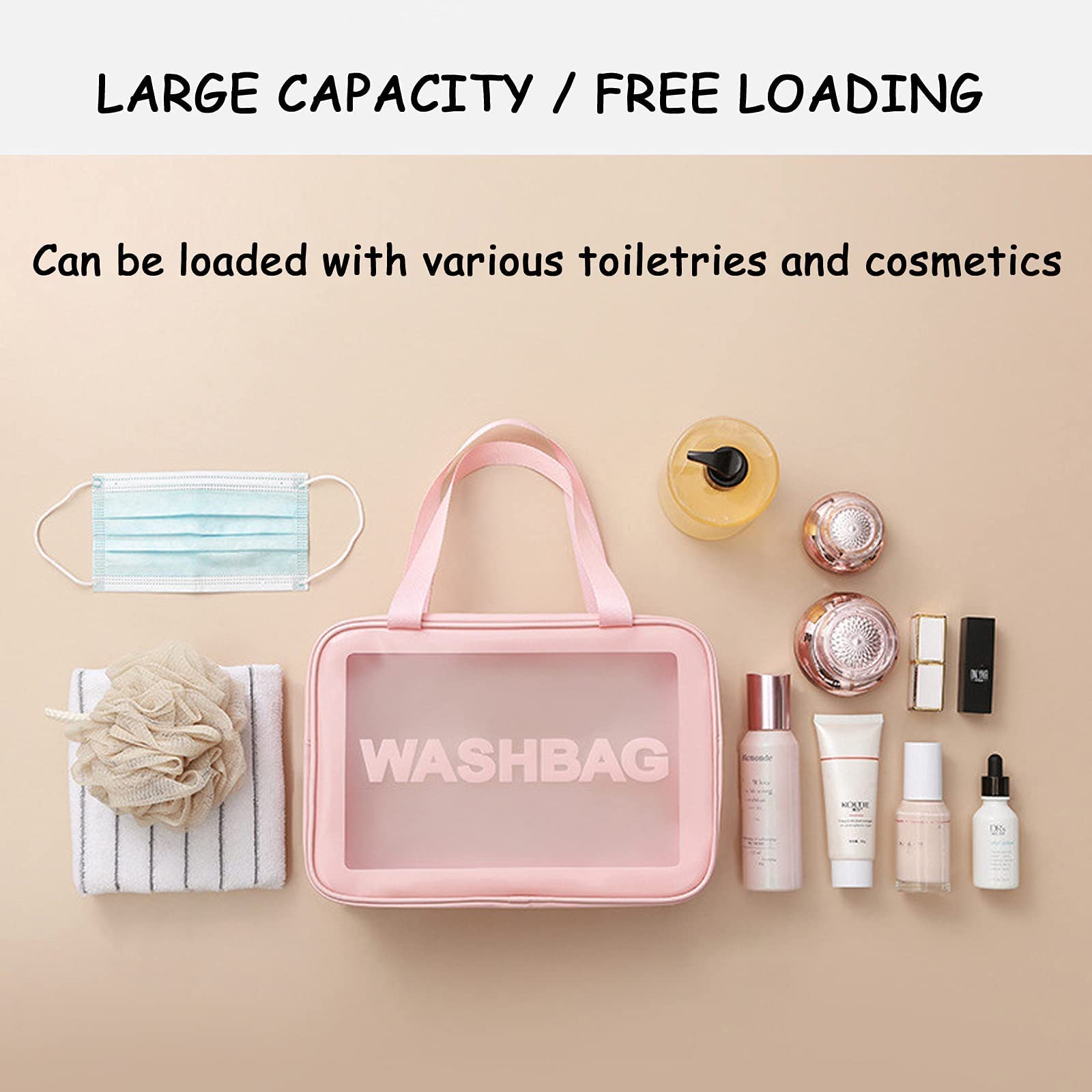 3Pcs Clear Travel Toiletry Bags - Waterproof PVC Cosmetic Organizer for Women & Men (Pink) - Perfect for Airports & Gym