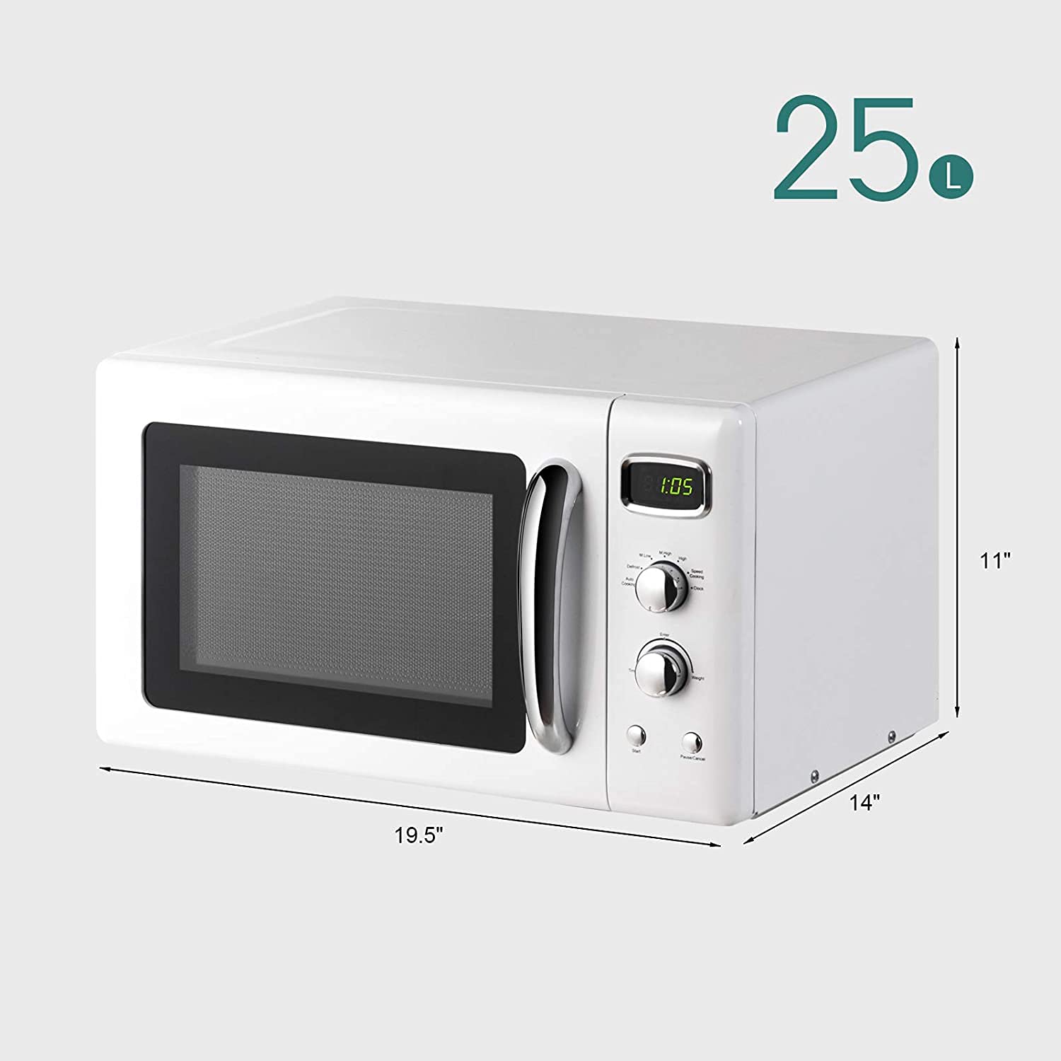 Moccha 0.9 Cu.ft Large Countertop Microwave Oven - 900W Retro Microwave with Child Safety Lock, Defrost, Auto Cook, LED Display & Glass Turntable - Perfect for Small Kitchens, Dorms & Office Break Rooms (White)