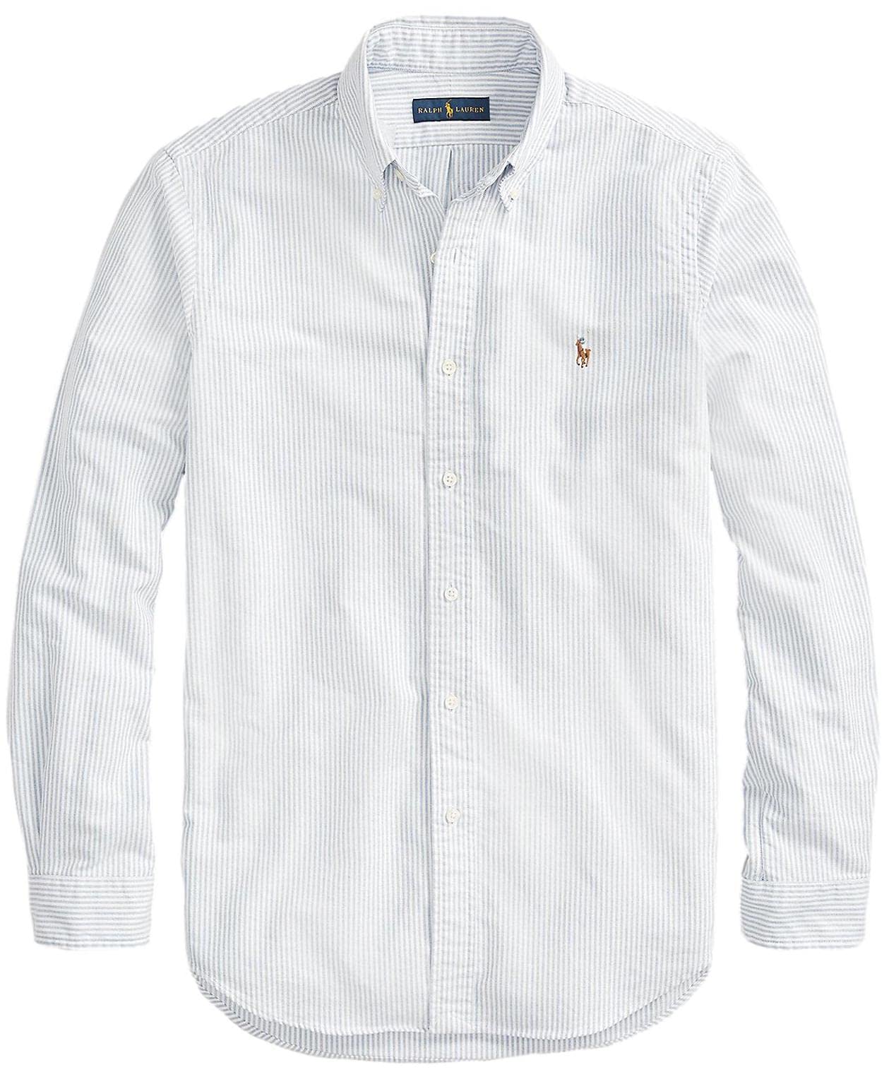 POLO RALPH LAUREN Men's Classic Fit Long Sleeve Oxford Button Down Dress Shirt - Blue & White Striped (XXL) | Business Casual & Office Wear