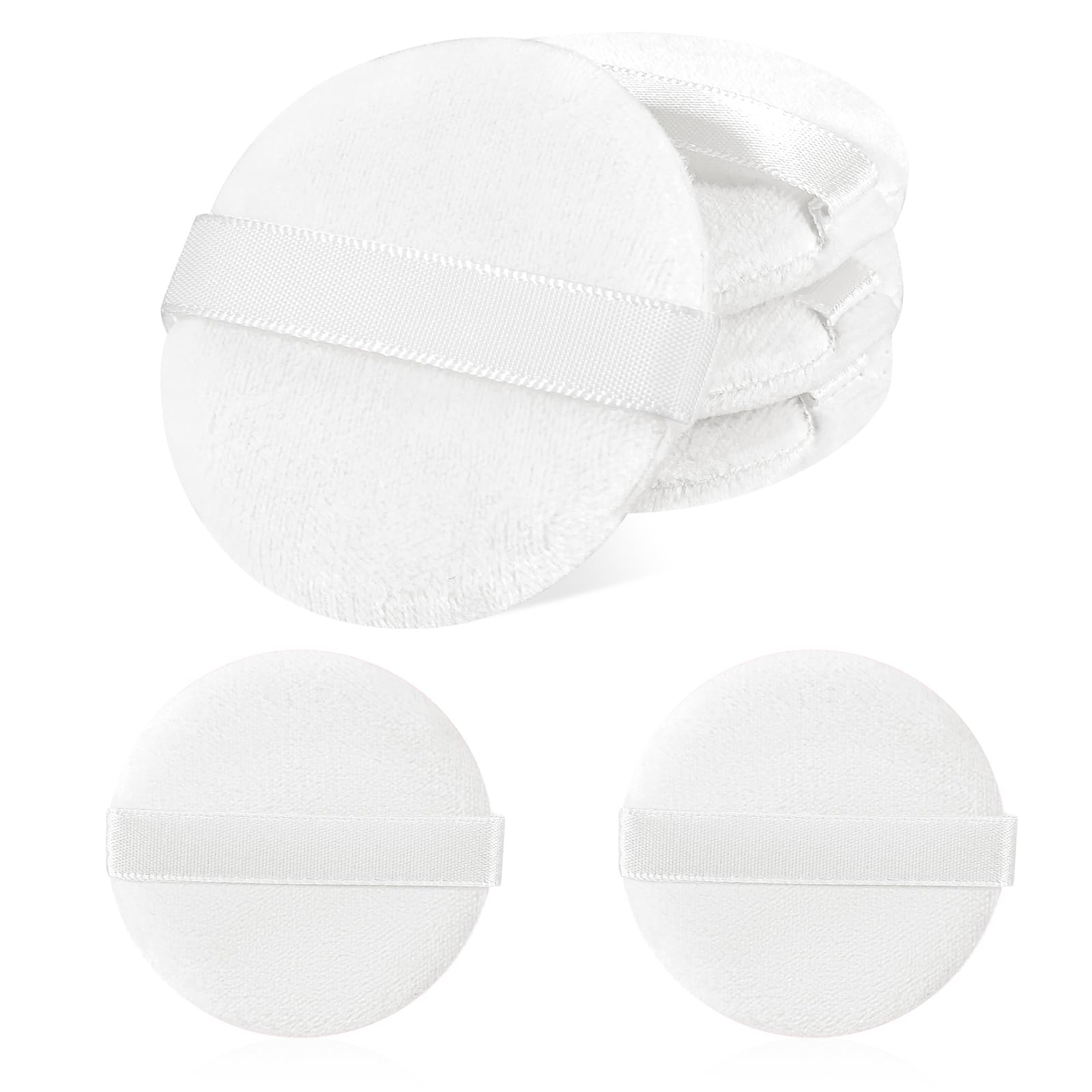 6 PCS Small Round Velour Makeup Powder Puffs - 2 Inch Soft Cosmetic Puff Pads with Ribbon for Loose Powder & Liquid Foundation - Perfect for Eye Shadow Blending & Touch-Ups (Ideal for Travel, Professional Makeup Kits & Everyday Beauty Routine)