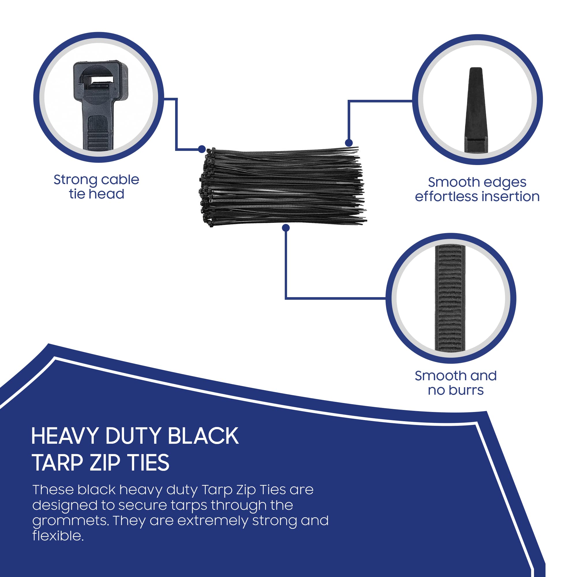 Heavy Duty 14-Inch Black Nylon Cable Ties (100-Pack) - 120 LB Tensile Strength Self-Locking Zip Ties for Home, Office, Garage & Workshop - Indoor/Outdoor Use for Organizing Wires, Bundling Cables & Securing Items