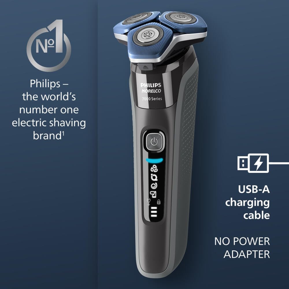 Philips Norelco Shaver 7300 Rechargeable Electric Razor for Men - Wet & Dry Shaving with SenseIQ Technology, Pop-up Beard Trimmer, Charging Stand & Travel Case - Best for Home, Travel & Daily Grooming (Model S7887/92)