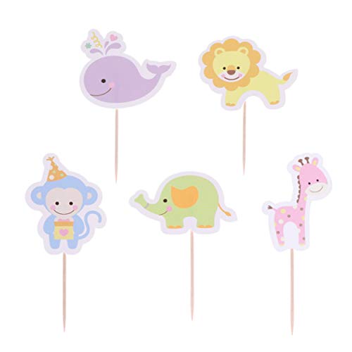 Amosfun 30pcs Animal Cupcake Toppers - Zoo Theme Cake Decorations for Kids Birthday Party, Baby Shower & Baking - Cute Muffin Toppers for Cupcakes, Cookies & Desserts