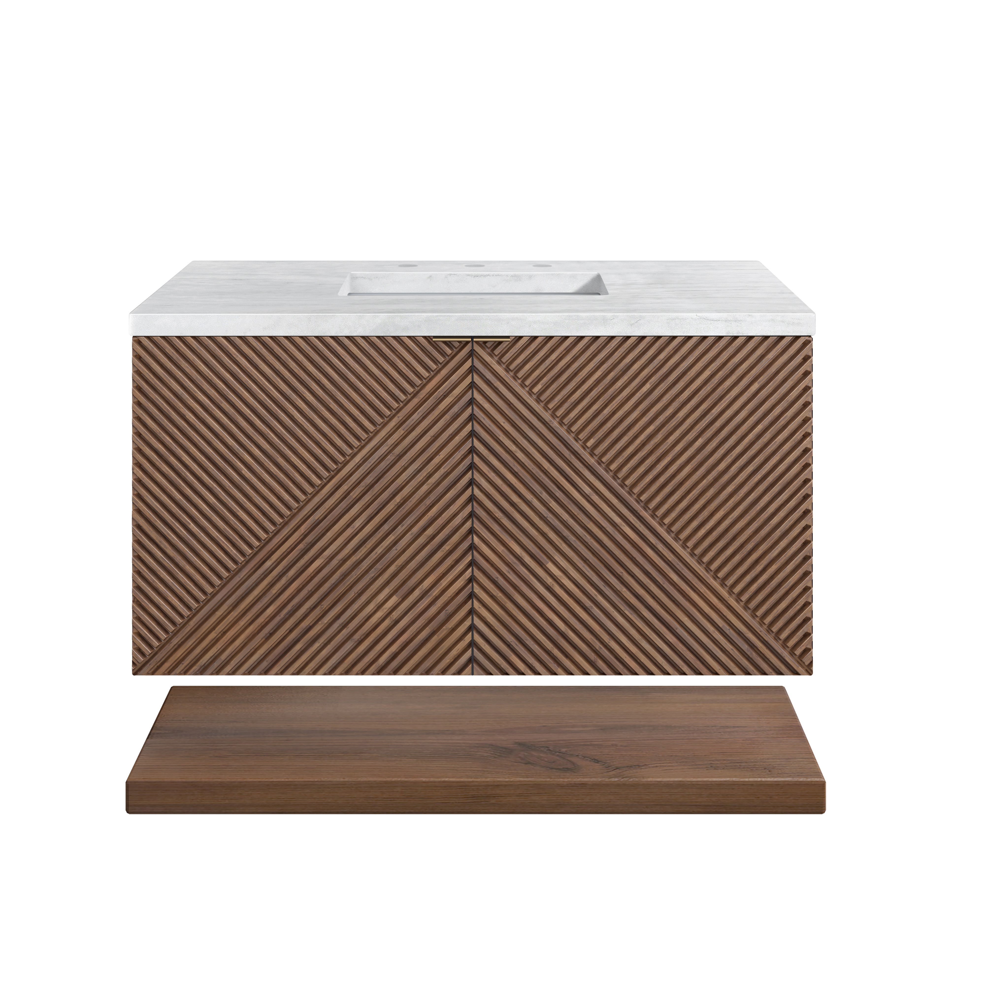 Marcello 36 Inch Single Bathroom Vanity with Sink - Chestnut Finish & 3CM Arctic Fall Quartz Top - Perfect for Modern Master Bathrooms & Guest Bath Remodels
