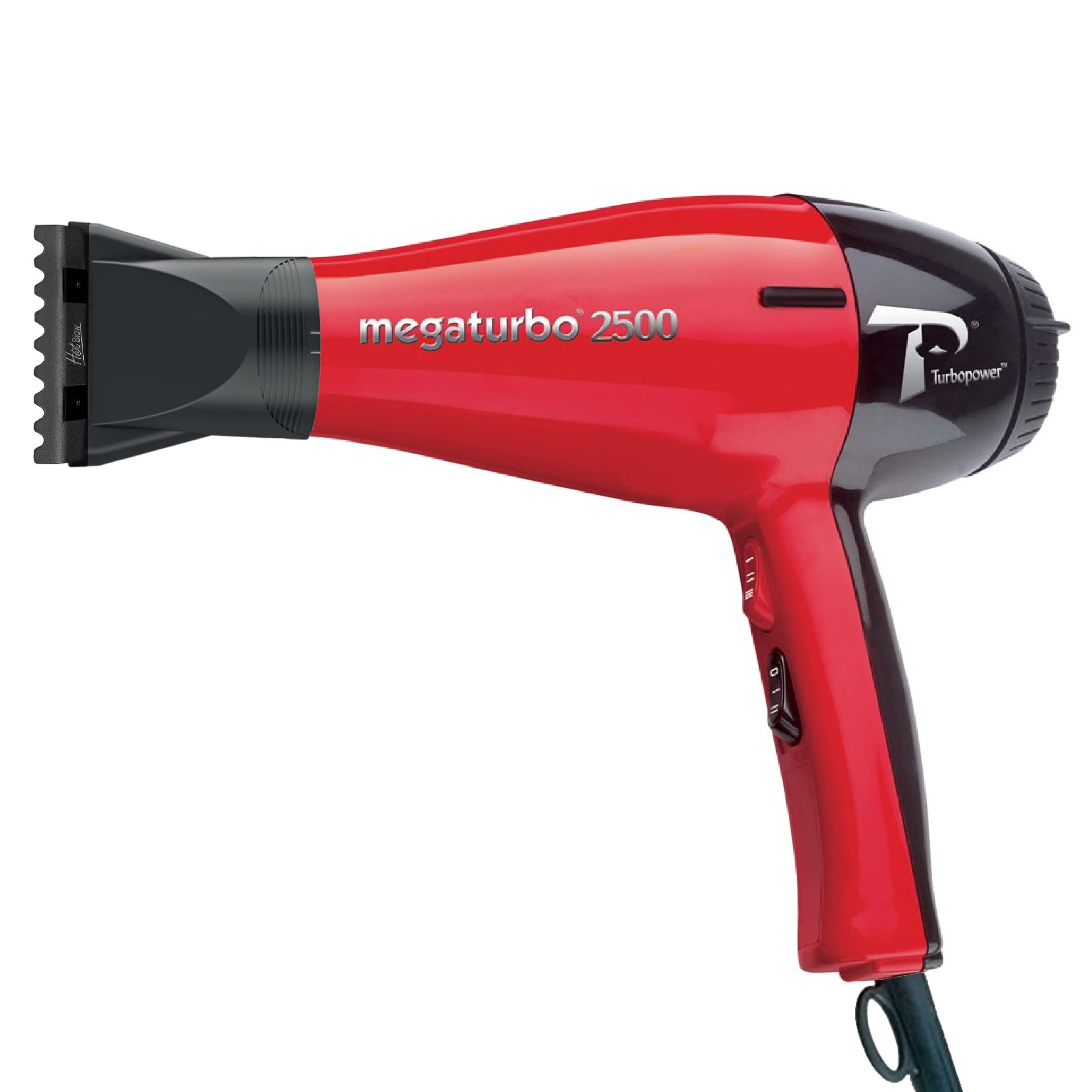 Turbo Power Megaturbo 2500 Professional Hair Dryer with Hot Blow Attachment - 1875W Fast Drying for Salon & Home Use - Model 311A (Red & Black Bundle)